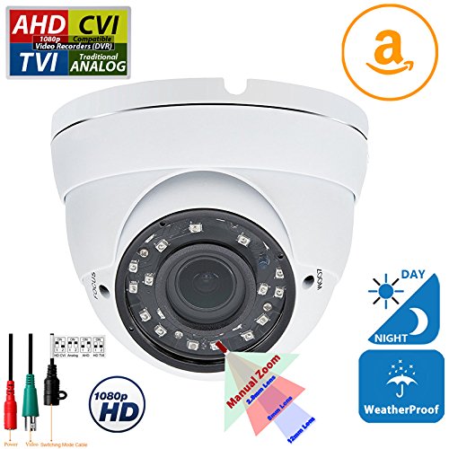 Evertech 1080p HD Security Dome Camera with 2.8-12mm Adjustable Lens | Wide Angle View | Night Vision | Indoor/Outdoor Surveillance | AHD/TVI/CVI/Analog 4-in-1 System | Perfect for Home, Office & Business Security Monitoring