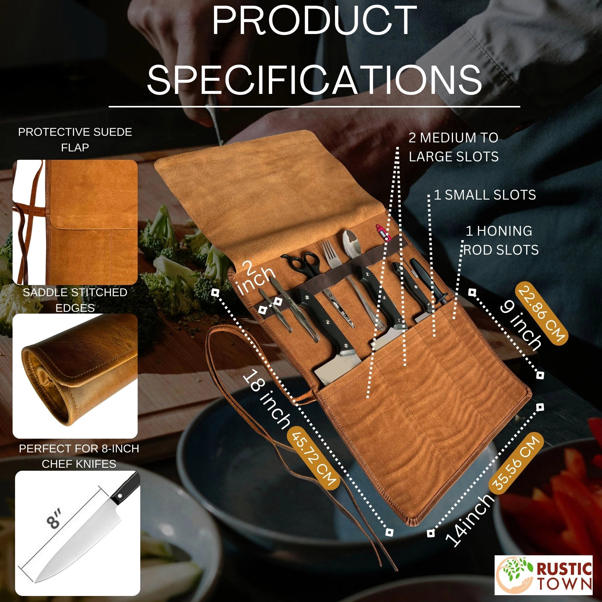 Premium Leather Knife Roll for Chefs - Professional Knife Case Holder with Multiple Pockets - Perfect for Kitchen, Travel & Culinary School