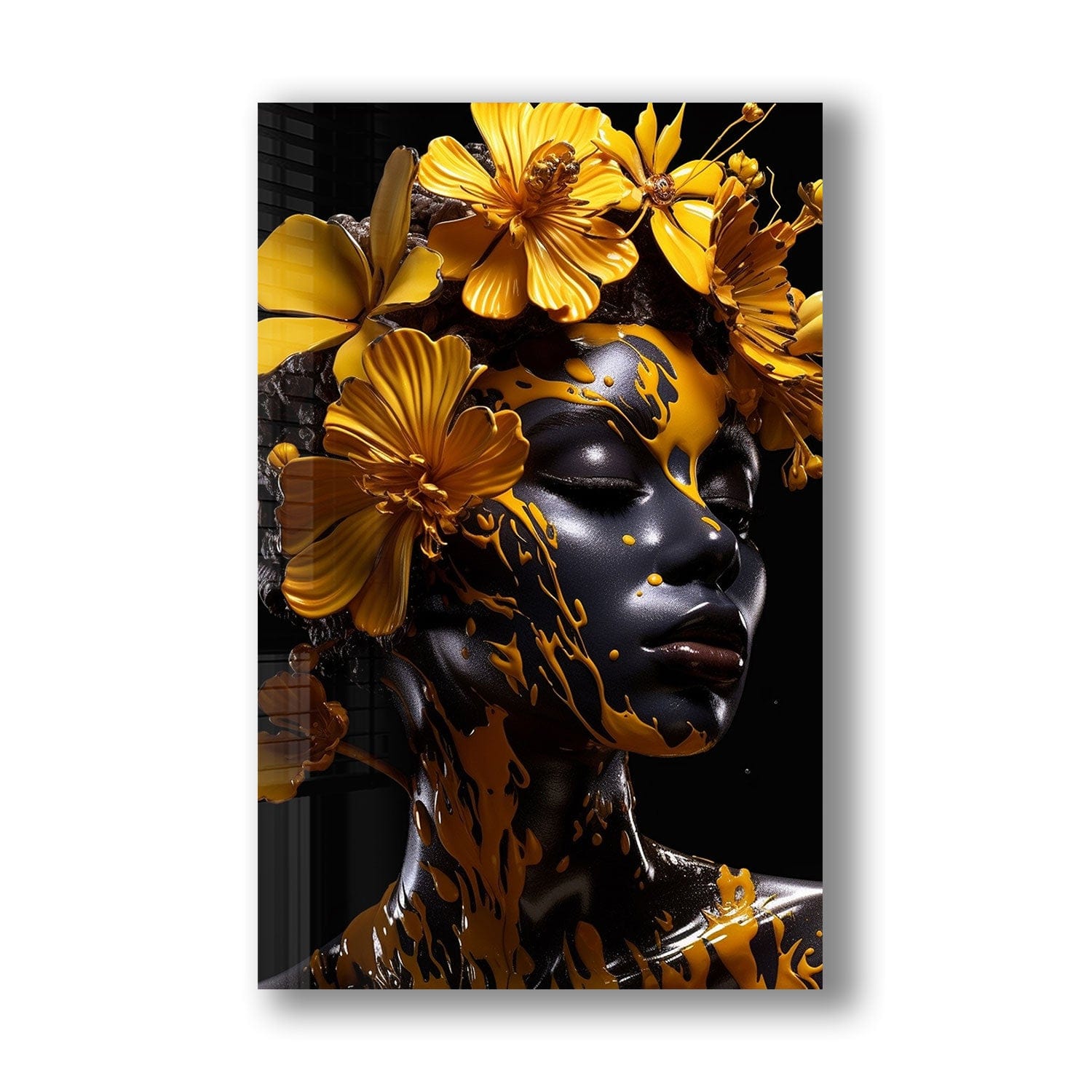 Yellow Floral Woman Tempered Glass Wall Art - Elegant Home Decor for Living Room, Bedroom & Office