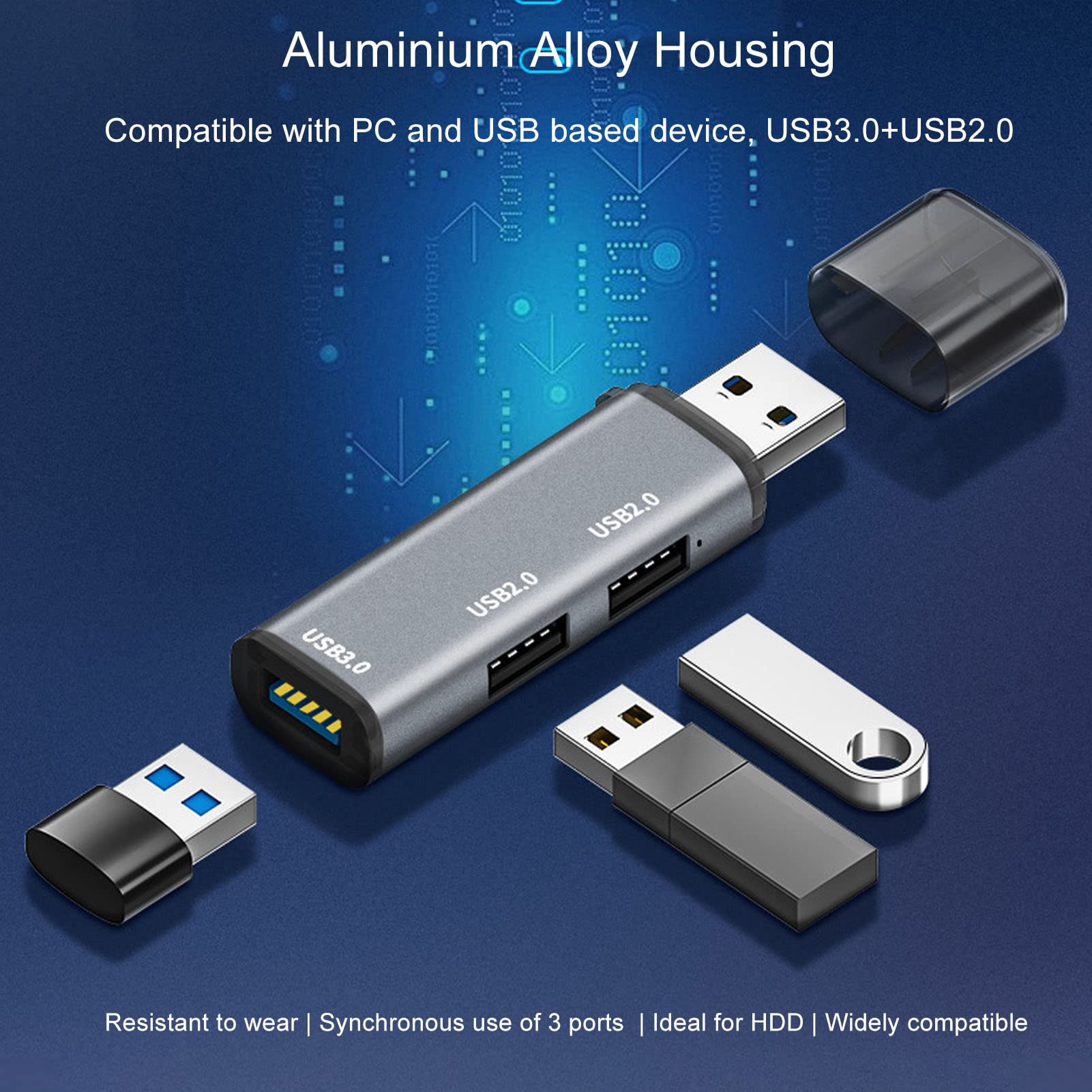 USB 3.0 Hub with 1 USB 3.0 & 2 USB 2.0 Ports, 5Gbps High-Speed Data Transfer, Aluminum Alloy USB Splitter for Laptop, Desktop, HDD, Printer - Perfect for Home Office & Gaming Setup