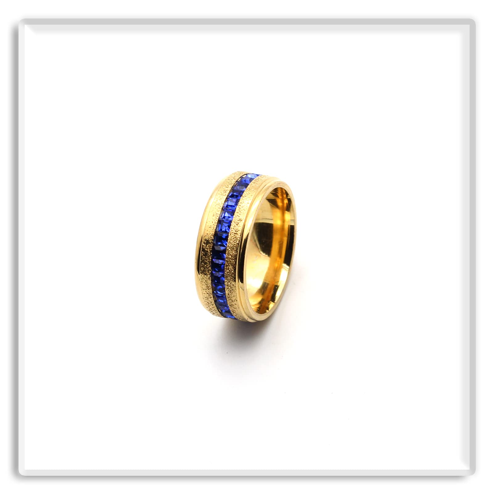 18K Gold Plated Blue Crystal Ring for Women - Stainless Steel Band Ring with Sparkling Cubic Zirconia - Elegant Jewelry Gift for Birthday, Anniversary & Special Occasions