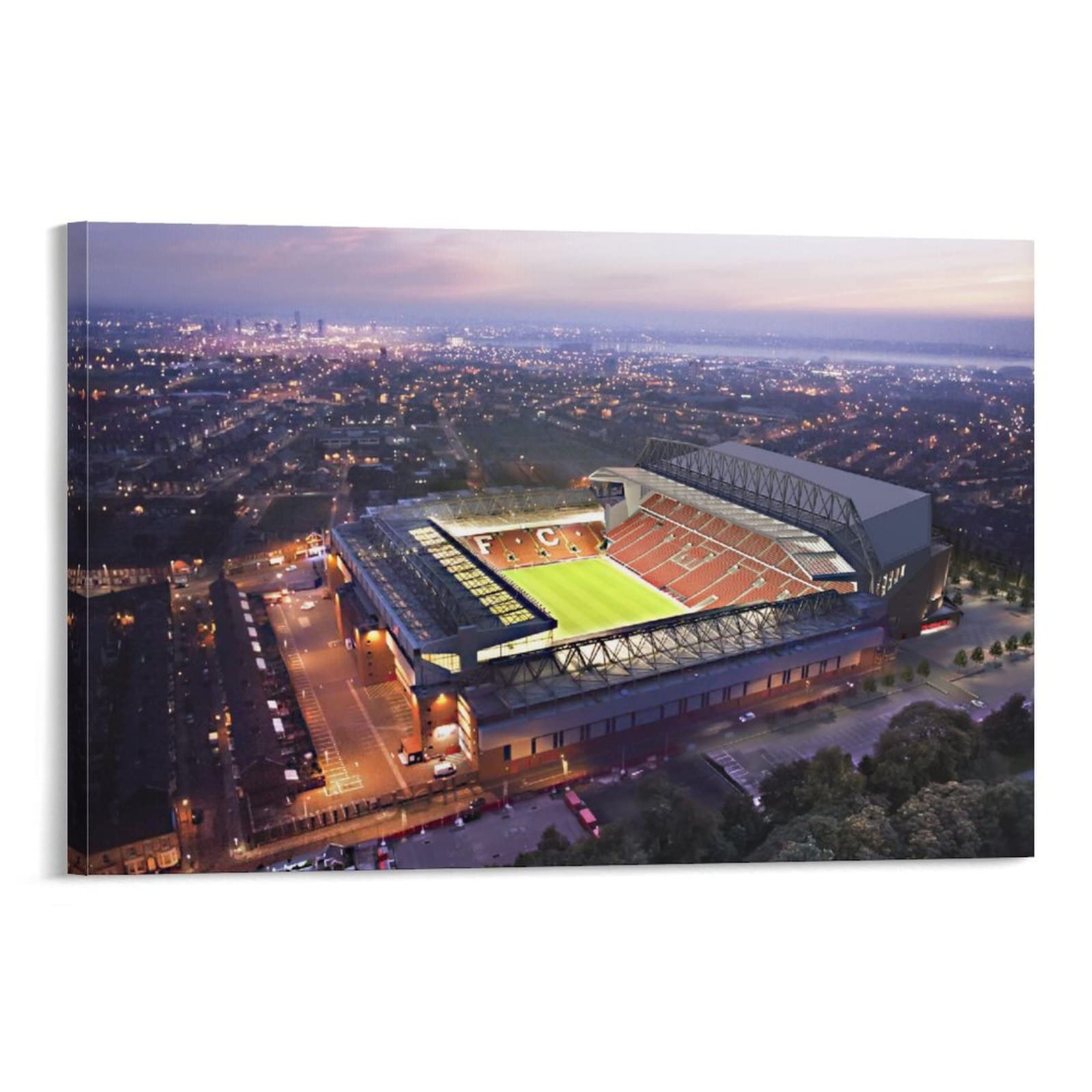 Anfield Football Stadium Landscape Poster - 12x18 Inch (30x45cm) Framed Canvas Wall Art for Living Room, Bedroom & Office Decor | Soccer Themed Home Decor Gift for Fans