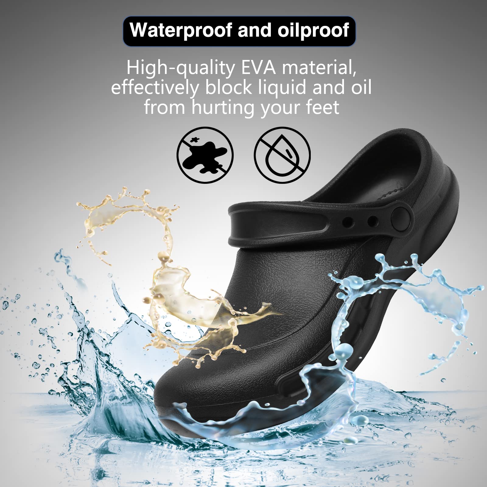 Unisex Oil-Resistant Chef Shoes - Non-Slip Kitchen Clogs for Men & Women | Waterproof Work Shoes for Chefs, Nurses & Gardeners | Comfortable Black Professional Food Service Footwear (Ideal for Restaurant, Hospital & Outdoor Use)