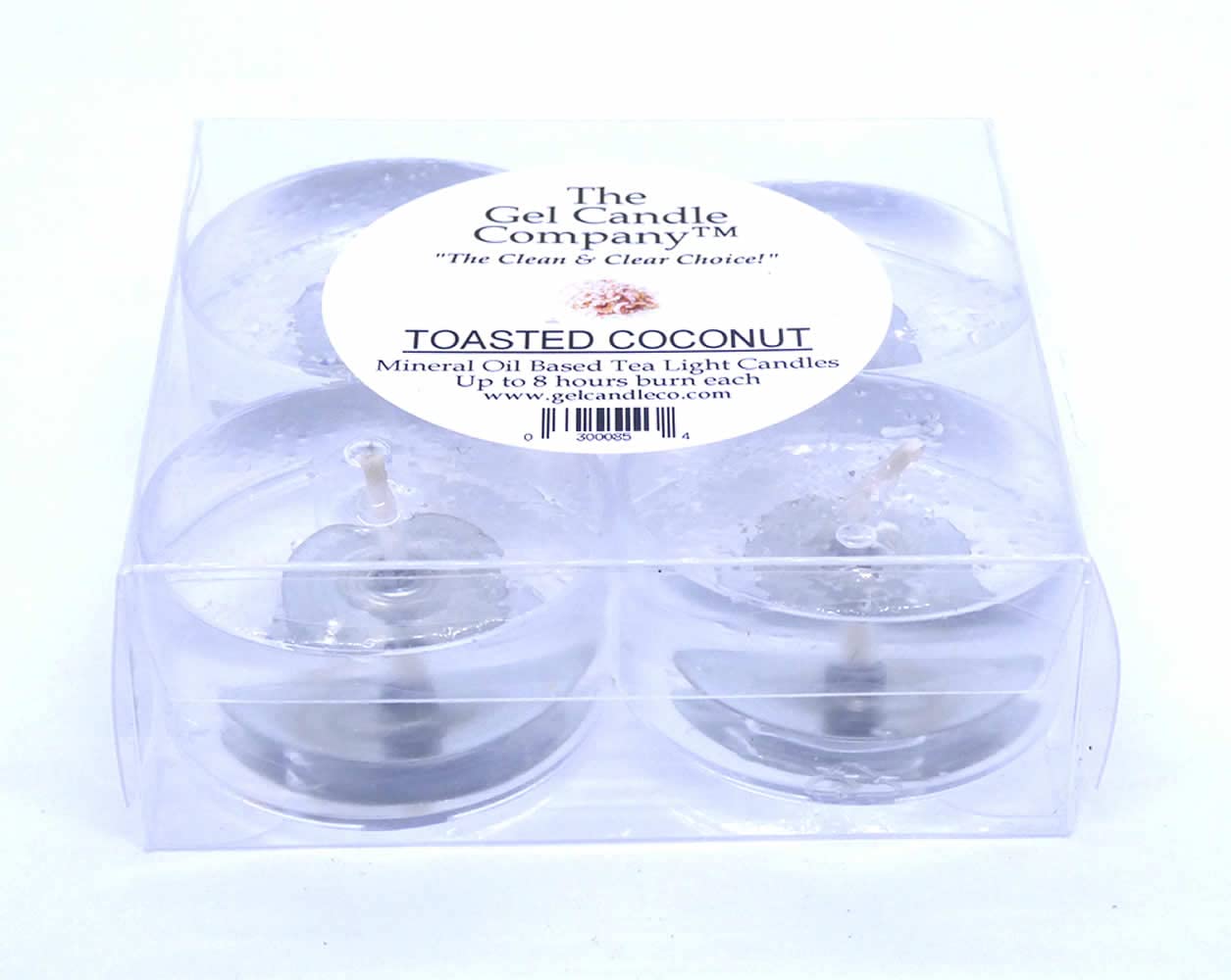4 Pack Toasted Coconut Scented Tea Light Candles - 8 Hour Burn Time, Mineral Oil Based by The Gel Candle Company - Perfect for Relaxation, Spa Nights & Home Decor