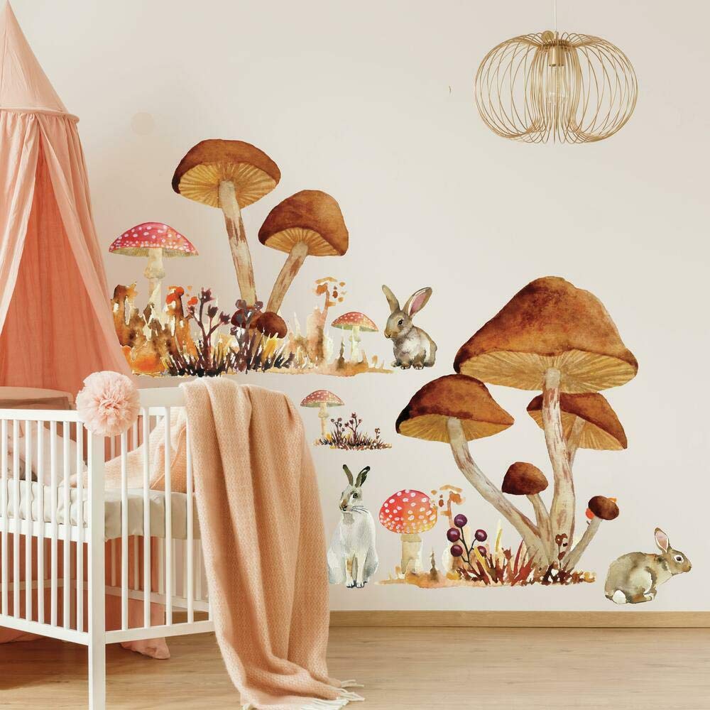 RoomMates RMK4411TBM Giant Mushroom Peel and Stick Wall Decals - XL Removable Wall Stickers for Kids Bedroom, Nursery, Playroom Decor