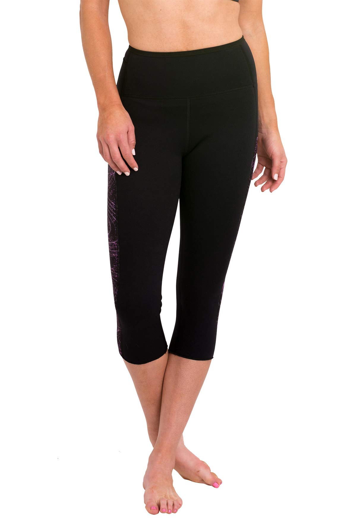 Delfin Spa Women's Neoprene Workout Capris - Thermal Heat Retention Tummy Control Leggings for Yoga, Gym & Fitness Training