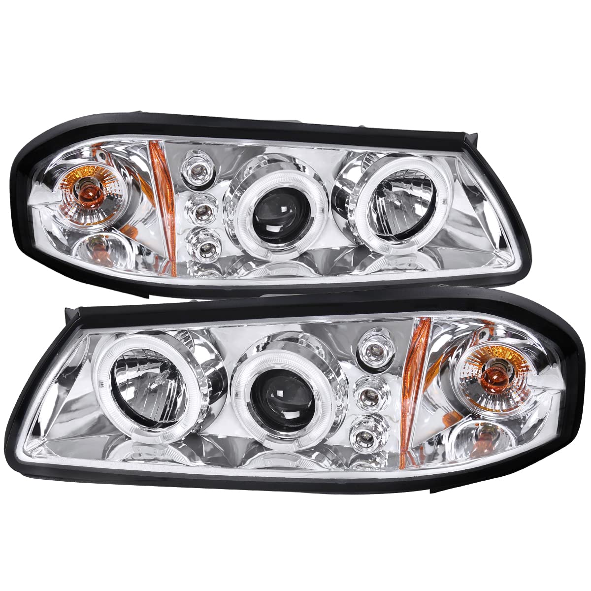 2000-2005 Chevy Impala LED Halo Projector Headlights - Clear Lens, Dual Halo Rings, Bright White Light - Upgrade for Night Driving & Enhanced Style