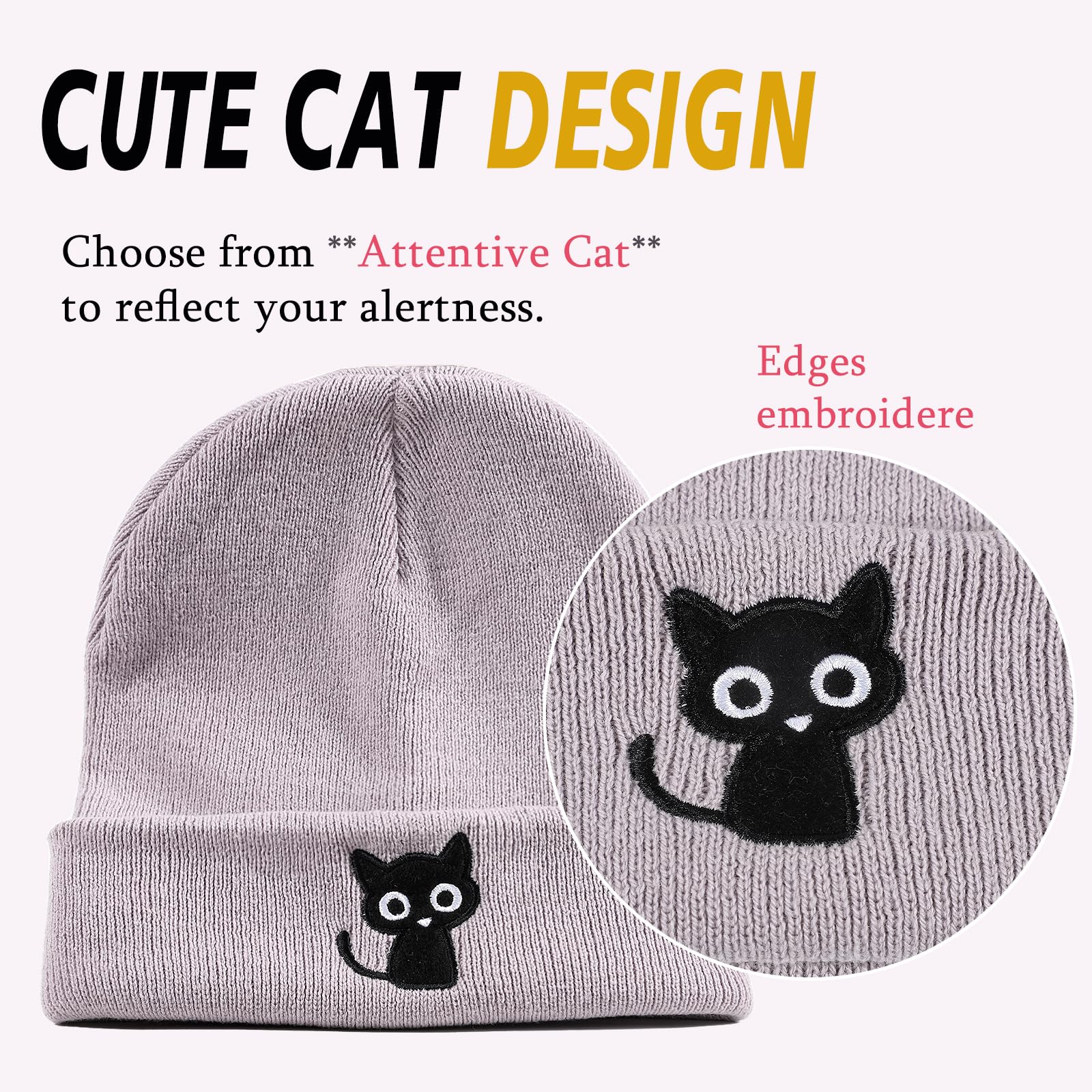 Stylish Cat Knit Beanie for Women & Men - Soft Stretchy Winter Hat with Cuffed Design - Perfect Gift for Cat Lovers - Cozy for Outdoor Activities & Casual Wear