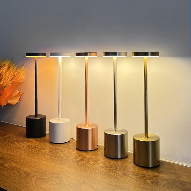 Modern Aluminum USB Rechargeable Dimmable LED Table Lamp - Portable Desk Light for Restaurant, Hotel, Bar, Dining Room, Office & Home Decor (Black) - Perfect for Ambient Lighting and Workspace Illumination