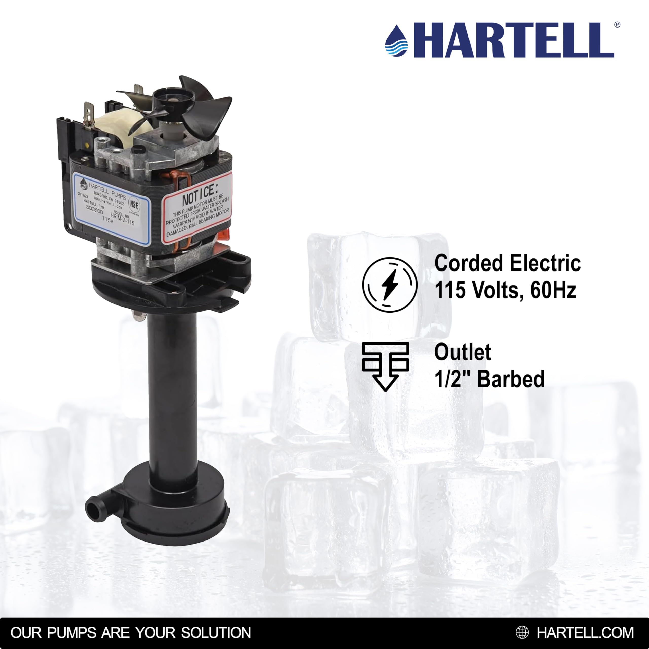 HARTELL HRIM-2-115 Replacement Ice Machine Pump - Compatible with GPP-5SC-1 & 12-2986-01 - Perfect for Commercial Ice Makers & Refrigeration Systems