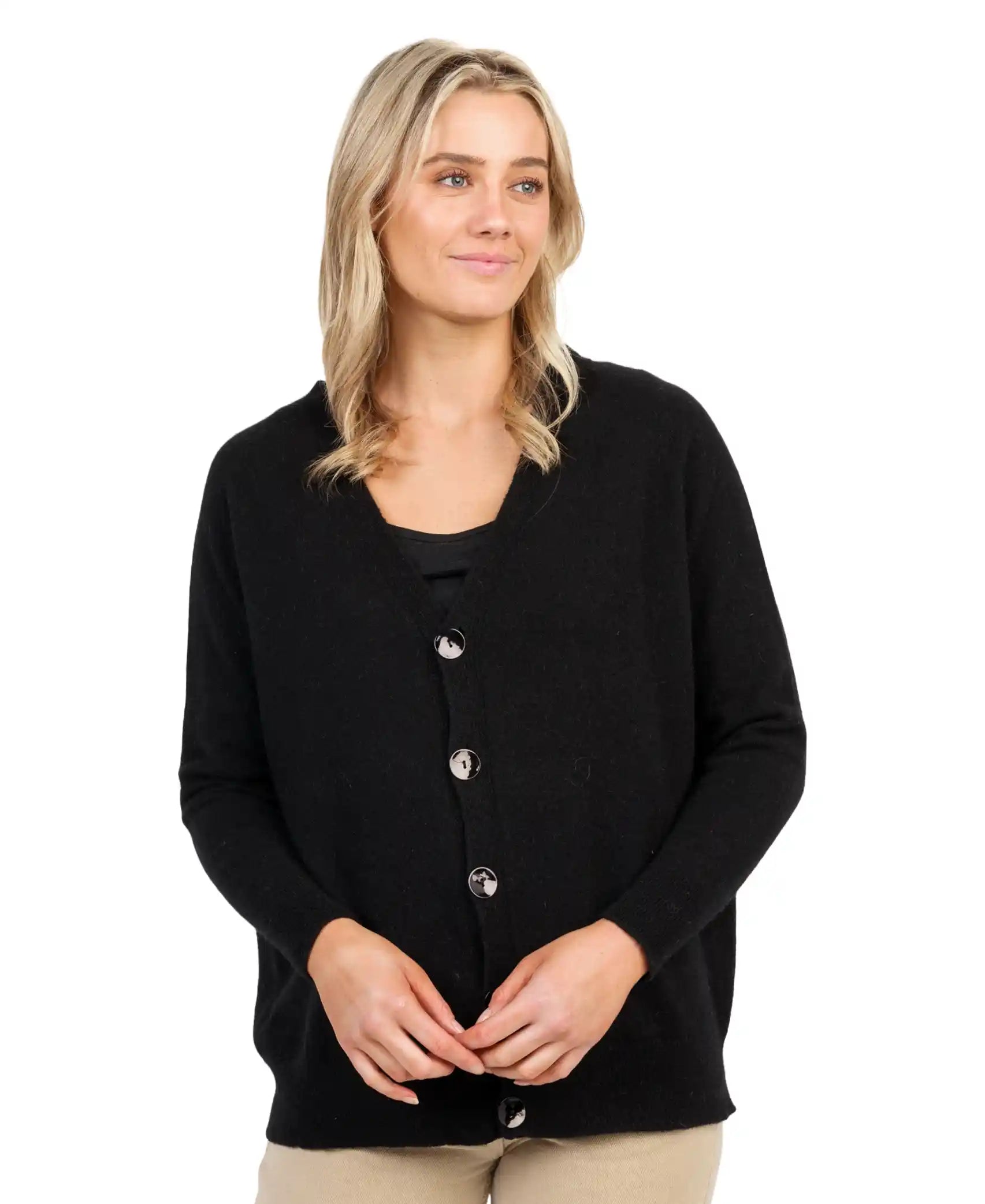 Black Women's Relaxed Fit Cardigan Sweater - Cozy Long Sleeve Open Front Knit Wrap - Perfect for Work, Office & Casual Wear (Style NB851)