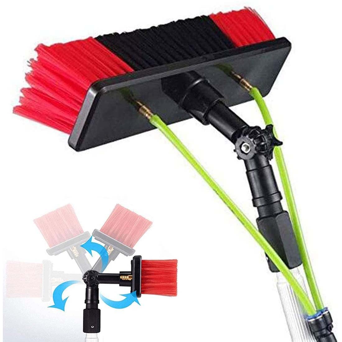 Extendable Water Spray Pole Brush - Telescopic Window Washing Tool with 2 Water Outlets for Glass, Roof & Solar Panels (30FT/9M) - Perfect for High Windows, Skylights & Photovoltaic Panel Cleaning