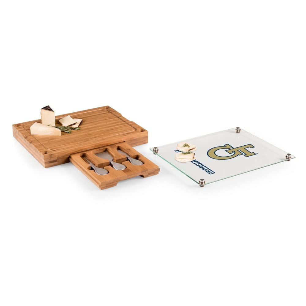 PICNIC TIME NCAA Concerto Glass Top Cheese Board and Knife Set - Bamboo Charcuterie Board with Glass Top Cutting Board for Entertaining, Wine & Cheese Parties, Gift Giving - Perfect for Home, Kitchen, and Outdoor Gatherings