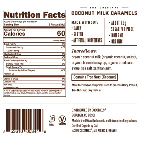 Organic Vegan Dairy-Free Cocomels Original Coconut Milk Caramels - 3 Pack (3.5 oz Each) | Gluten-Free Sweet Treat for Parties, Gifts & Healthy Snacking