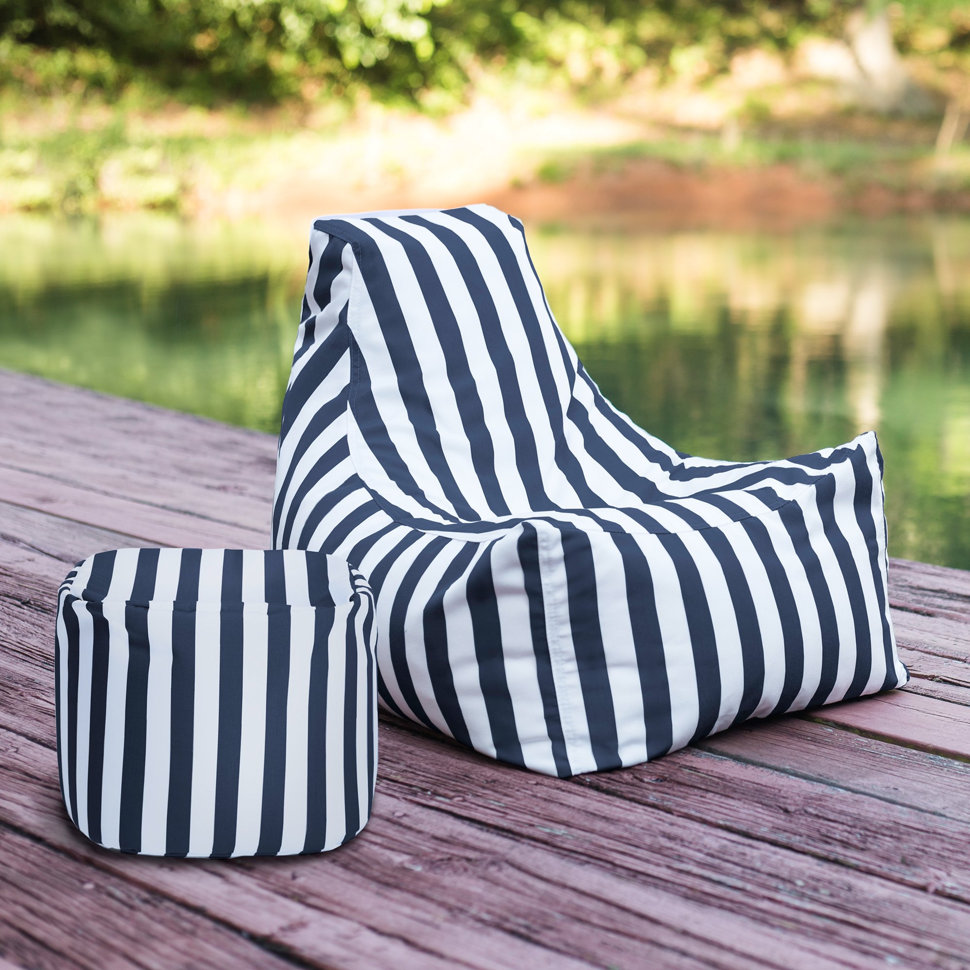 Jaxx Juniper Jr Kids Outdoor Bean Bag Chair - Navy Stripes Garden Chair for Children - Perfect for Backyard, Playroom, and Indoor/Outdoor Relaxation