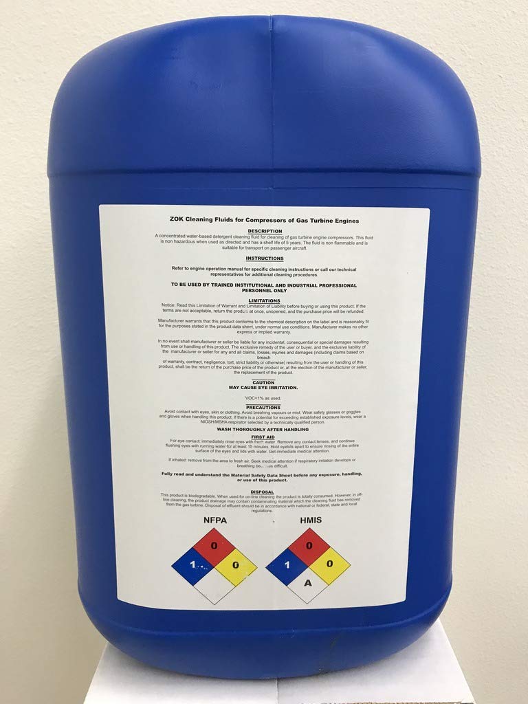 ZOK27 Gas Turbine Compressor Wash Fluid - 6.6 Gallon Pail - Industrial Cleaning Solution for Jet Engines & Power Plants