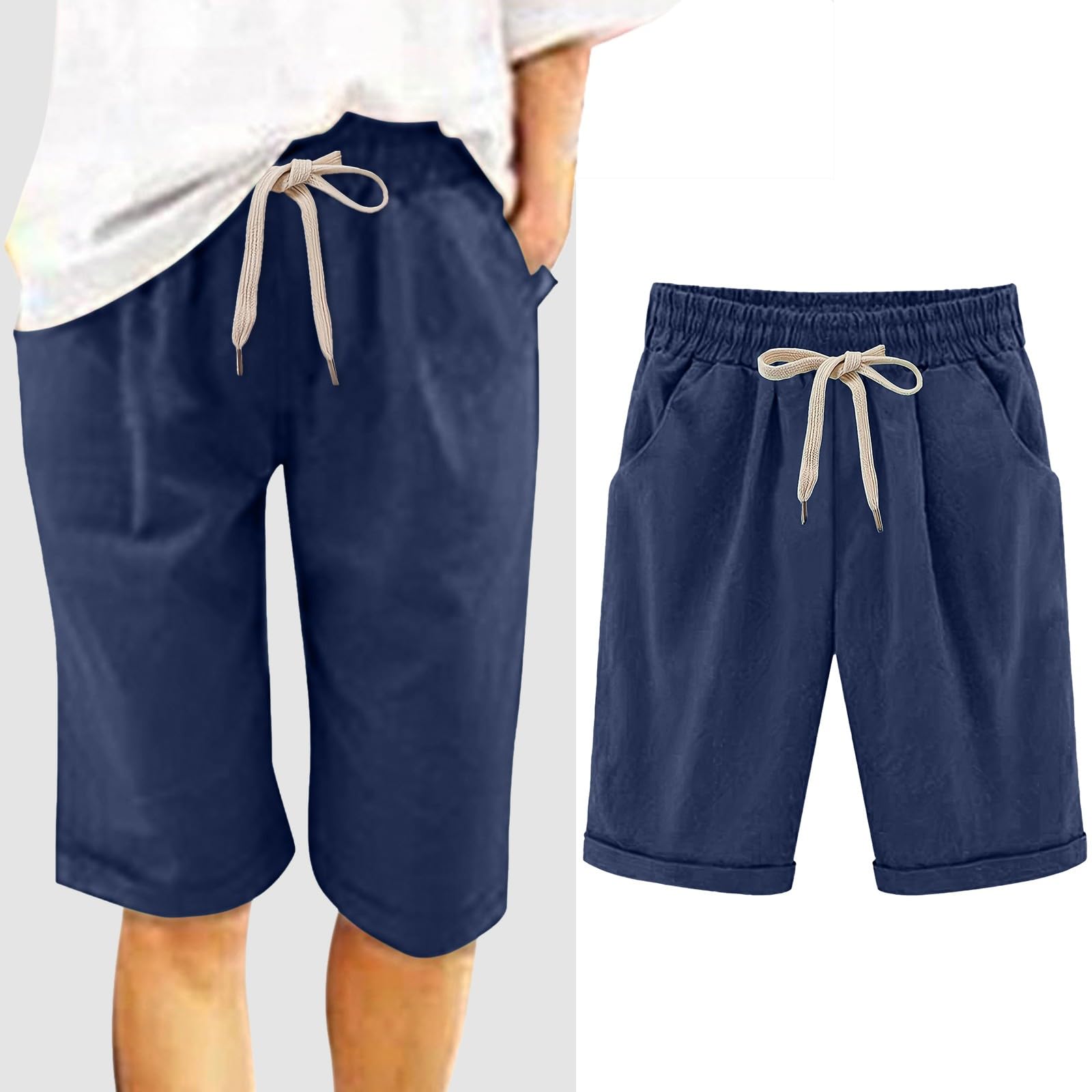 2024 Women's Bermuda Shorts - Casual Beach Drawstring with Pocket | Summer Vacation & Travel