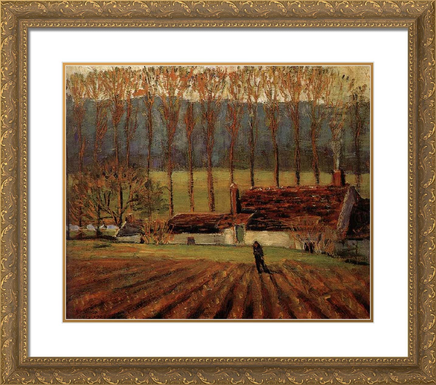 Grant Wood 'Vegetable Farm' 23x20 Gold Ornate Framed Art Print with Double Matting - Vintage Farmhouse Wall Decor for Living Room, Dining Room & Office