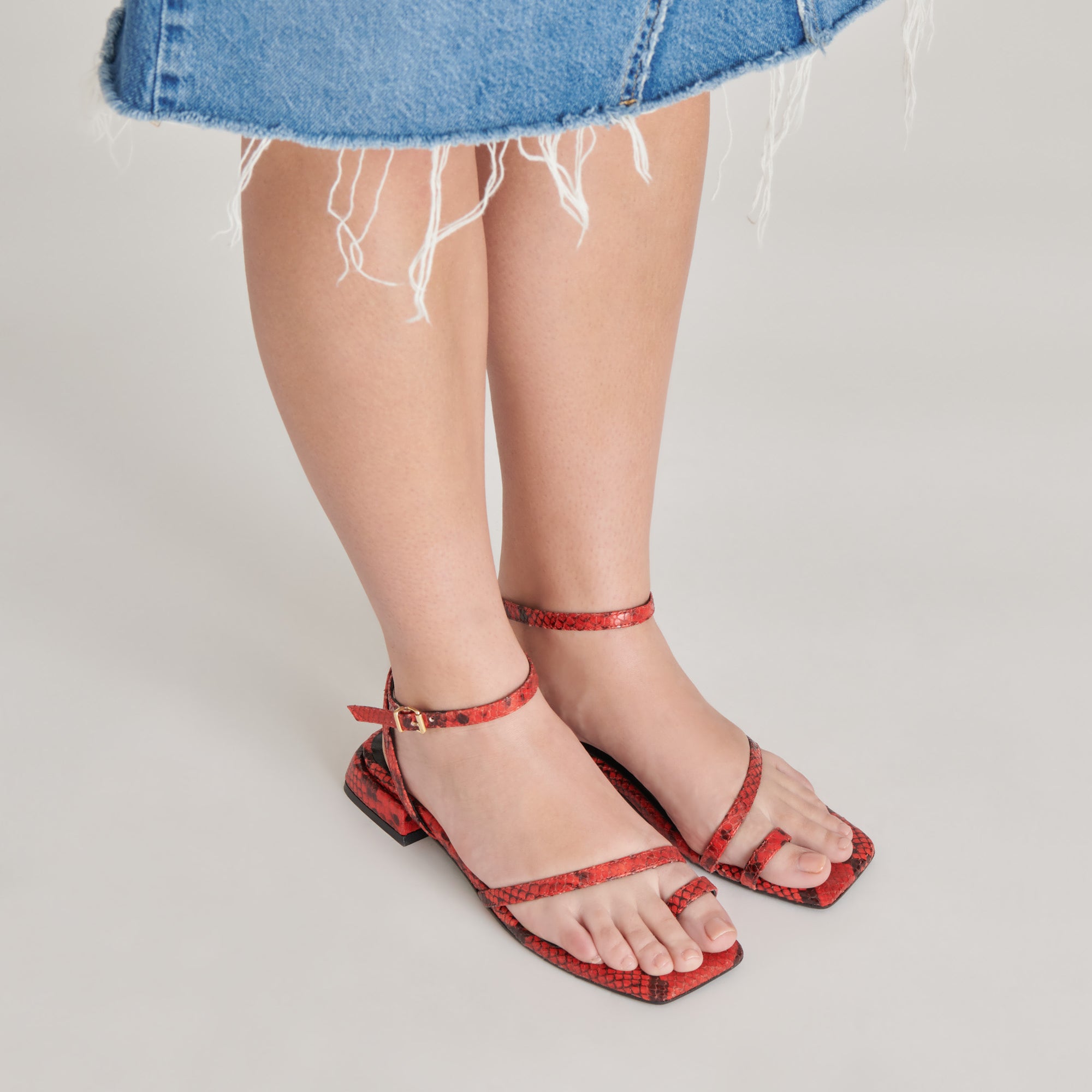LEXI Women's Red Snake Embossed Sandals - Fashionable Comfortable Slide Sandals for Summer, Beach, and Casual Outings