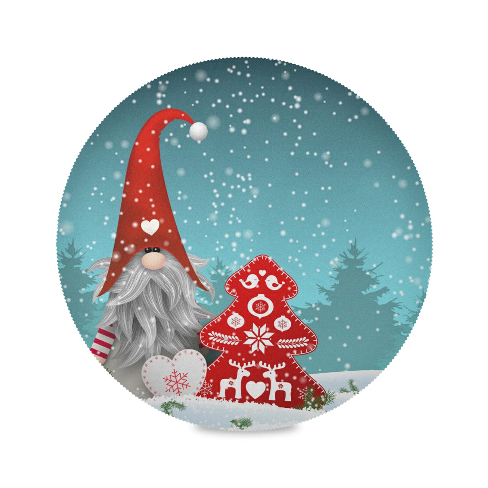 Christmas Gnome Snowy Round Placemats Set of 6 - Heat Insulated Non-Slip Washable Table Mats for Holiday Dining - Perfect for Christmas Dinner, Winter Parties & Festive Home Decor