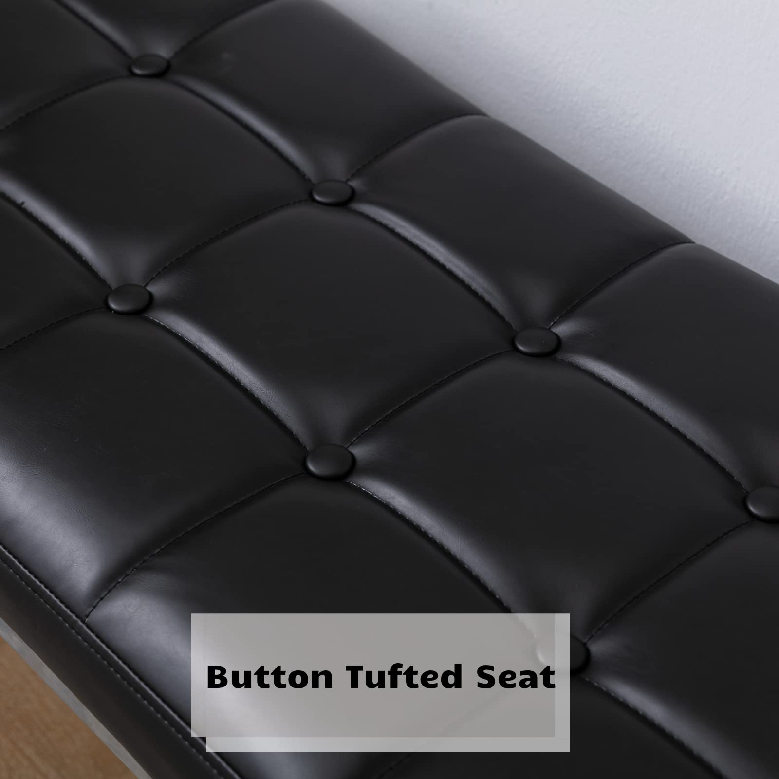Modern Dining Bench with Button Tufted Ottoman & Metal Legs - Upholstered PU Faux Leather Footstool for Living Room, Entryway, Bedroom - Black | Perfect for Dining Tables, Hallway Seating & Bedroom Decor