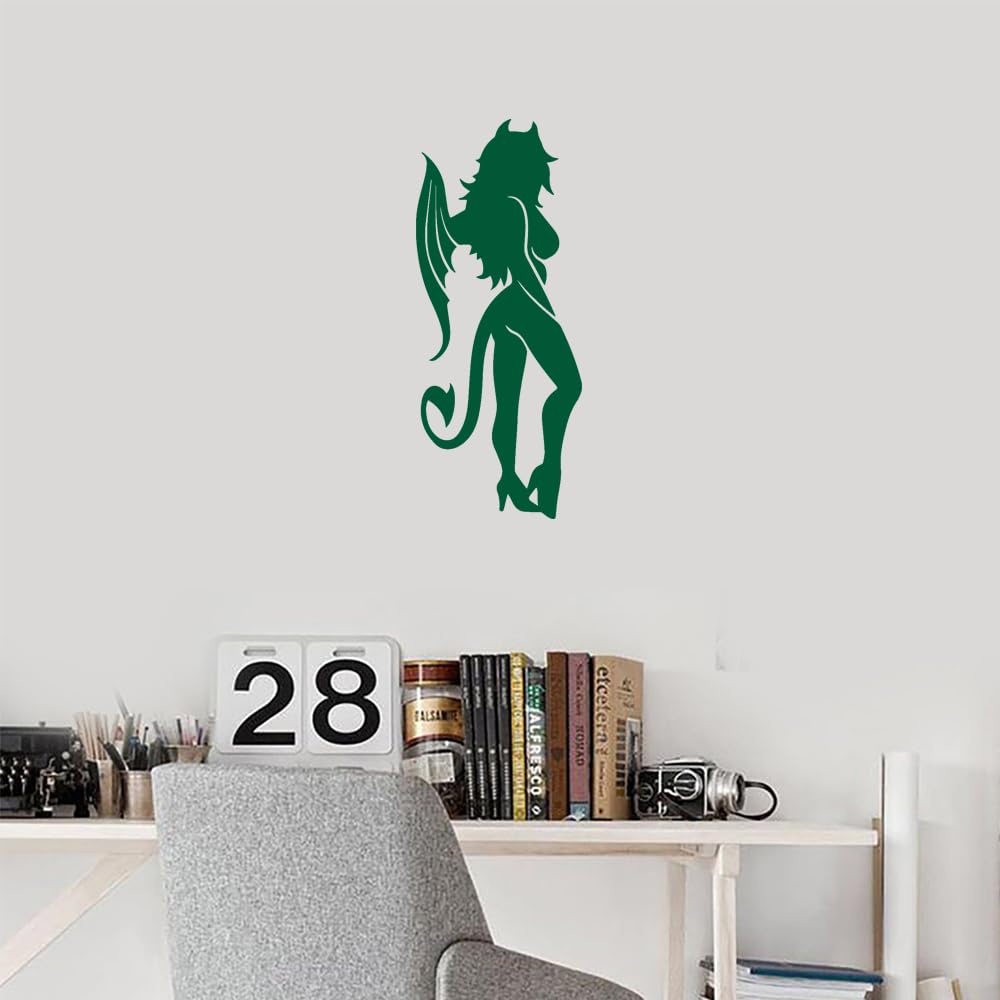 Premium Waterproof Vinyl Decal Stickers - Sexy Devil Girl (Green) Set of 2 - Laptop, Phone, Helmet, Car Window Decals - Perfect for Bumpers, Mugs, Cups, Doors & Wall Decorations - Great for Gamers, Car Enthusiasts & Home Decor