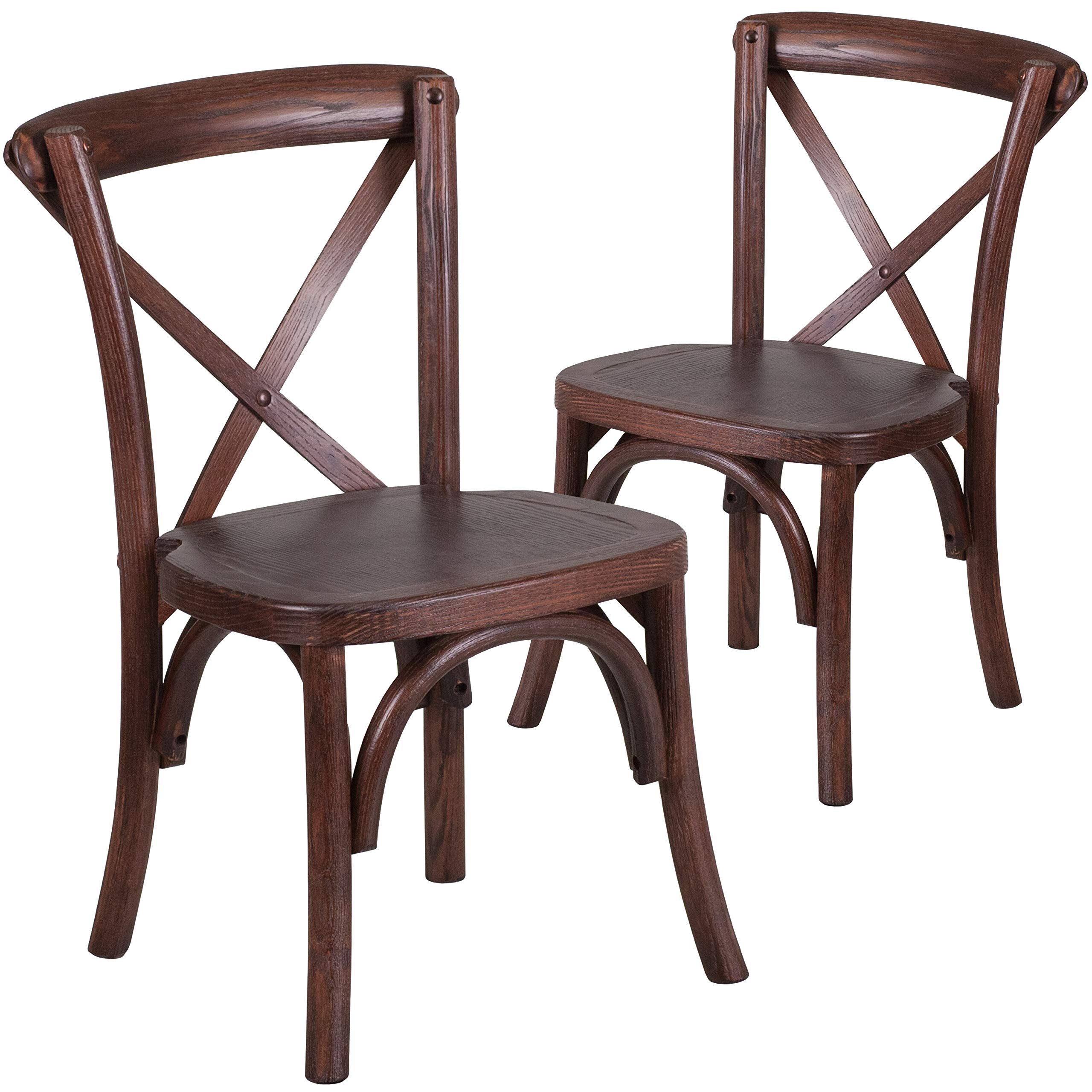 2 Pack Stackable Kids Mahogany Wood Cross Back Chairs - Sturdy & Safe Dining Chairs for Children - Perfect for Home, School, and Restaurant Use