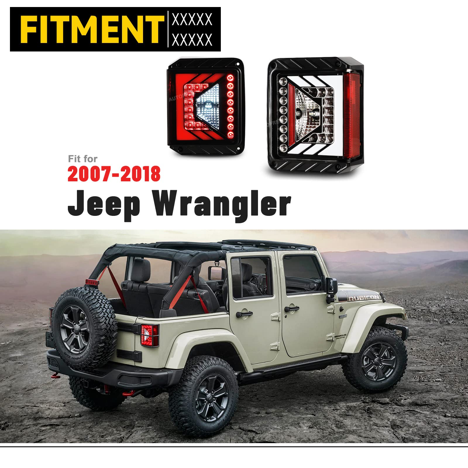 LED Tail Lights Assembly for Jeep Wrangler JK 2007-2018 - Direct Replacement Rear Tail Lamps with Clear Lens (Plug & Play) - 1 Pair - Perfect for Off-Roading & Night Driving