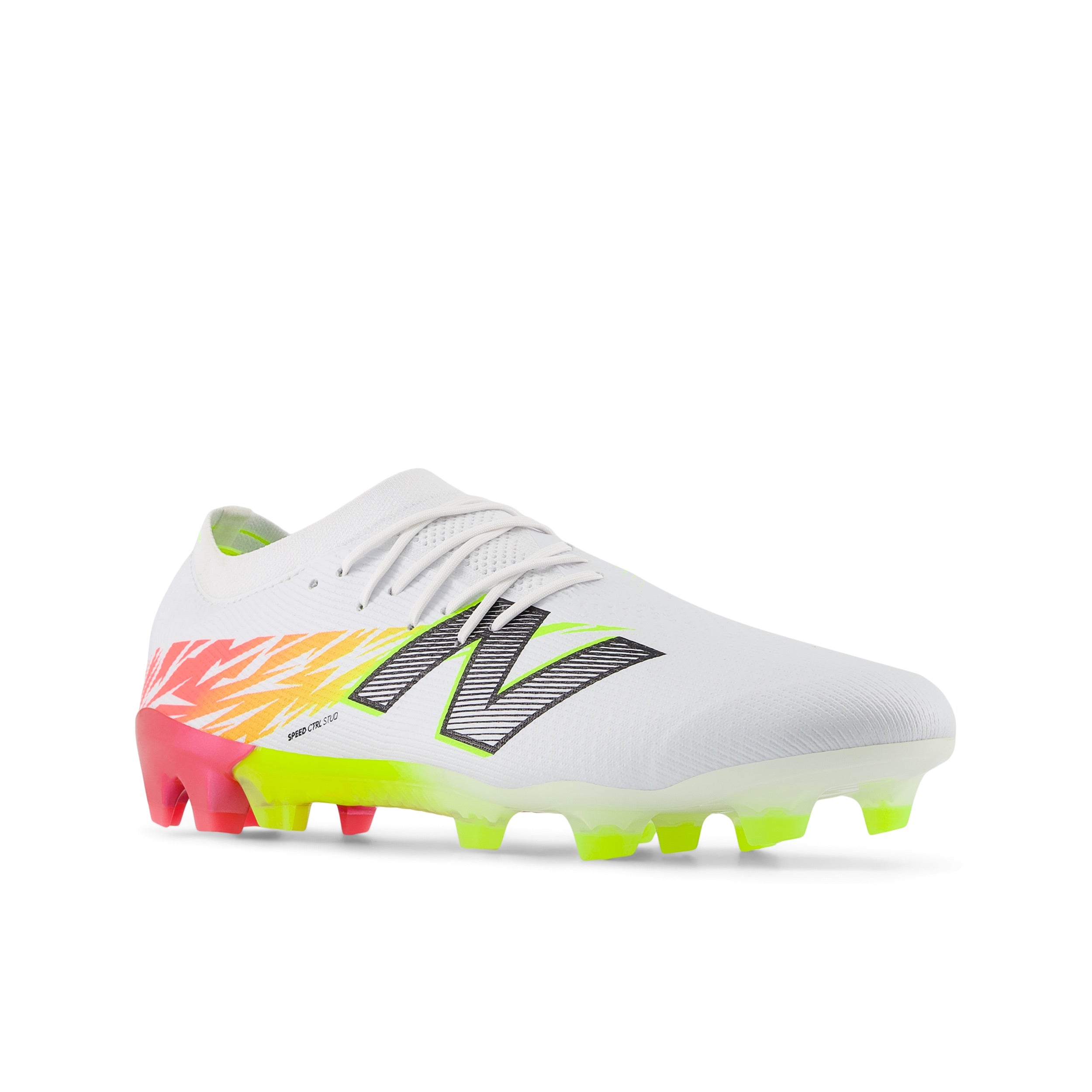 New Balance Furon Elite FG V8 Soccer Cleats for Men - White/Energy Red/Hi-Lite - Lightweight Football Boots for Speed & Agility - Perfect for Turf & Firm Ground Play