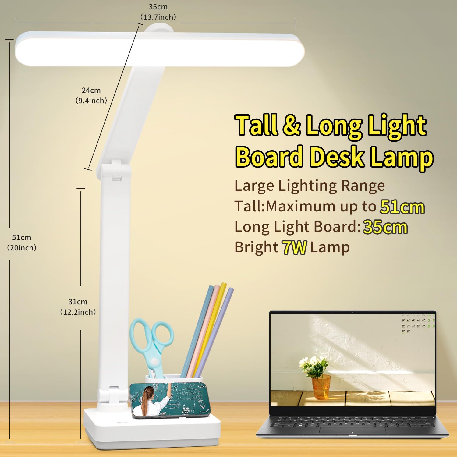 Rechargeable 50 LED Cordless Desk Lamp with 4000mAh Battery - Touch Control, 3 Brightness Modes, Dimmable, 20 Inch Tall Reading Light for Bedroom, Office & Study (USB/Outlet Powered) - Perfect for Night Reading, Working & Bedside Use
