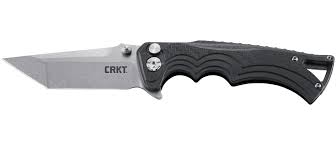CRKT 5225 BT Fighter Flipper Knife - Stonewash Stainless Steel Blade with Black Nylon Handles - EDC Pocket Knife for Outdoor Camping, Hiking & Survival Gear