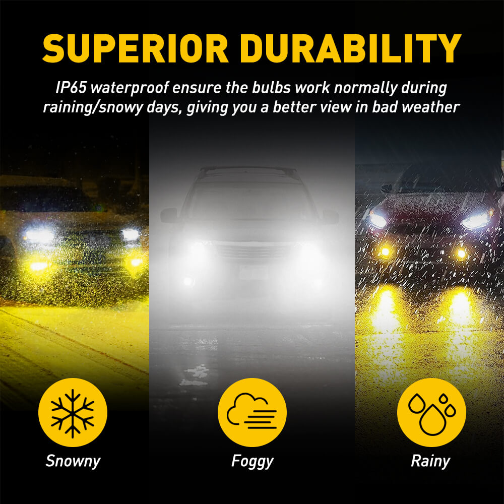 AUXITO H11 H8 H9 LED Fog Light Bulbs - 300% Brighter, Fanless Design, 6000K White/3000K Golden Yellow, 18W CSP LED Chips - Perfect for Trucks, SUVs, and Off-Road Vehicles in Foggy or Low Visibility Conditions