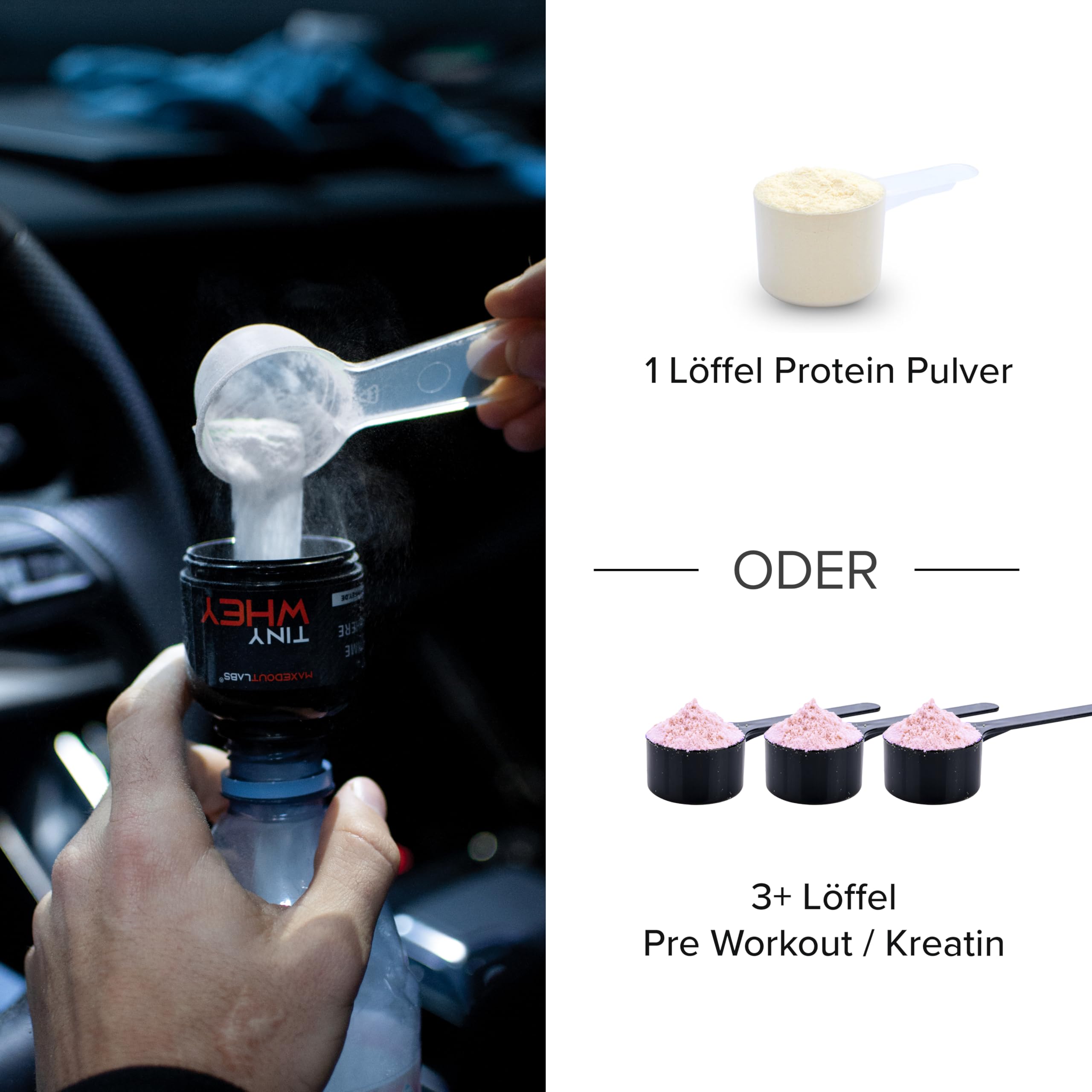 MaxedOutLabs TinyWhey Protein Powder Scoop & Storage Container - Portable Protein Dispenser Keychain for Gym, Travel & Fitness Enthusiasts - Perfect Gift for Men & Women - Workout Accessories & Gym Gadgets