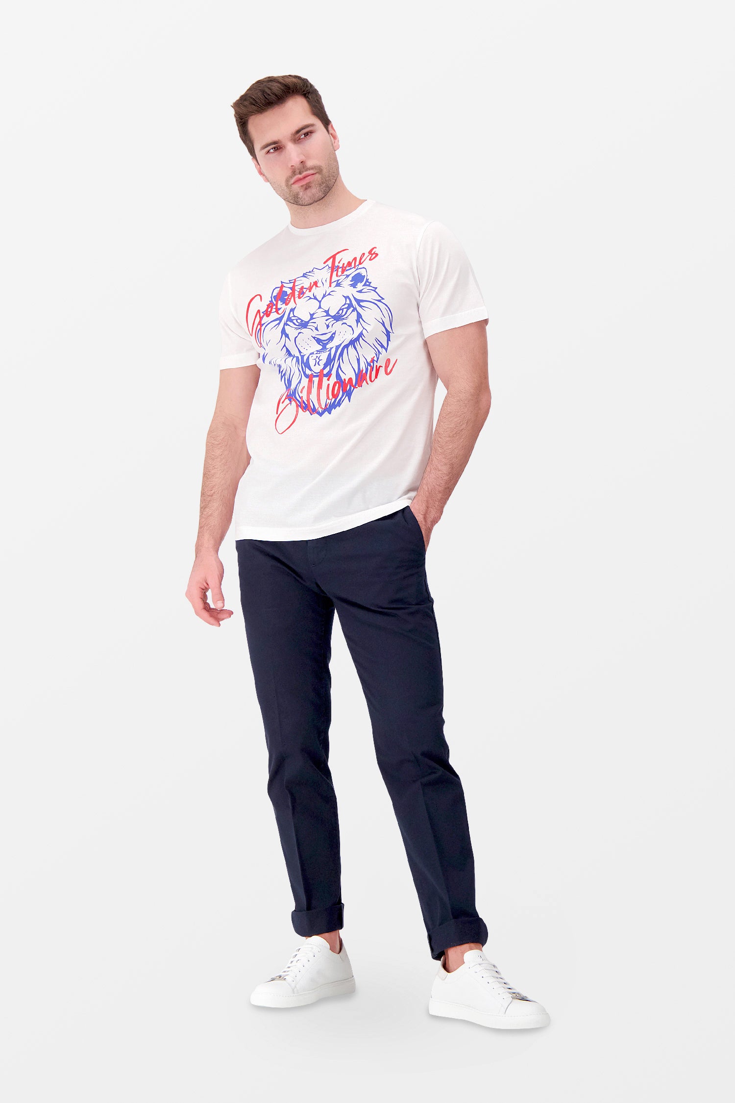 Billionaire White Short Sleeve T-Shirt with Lion Logo - Stylish Casual Wear for Men, Perfect for Streetwear & Everyday Outfits