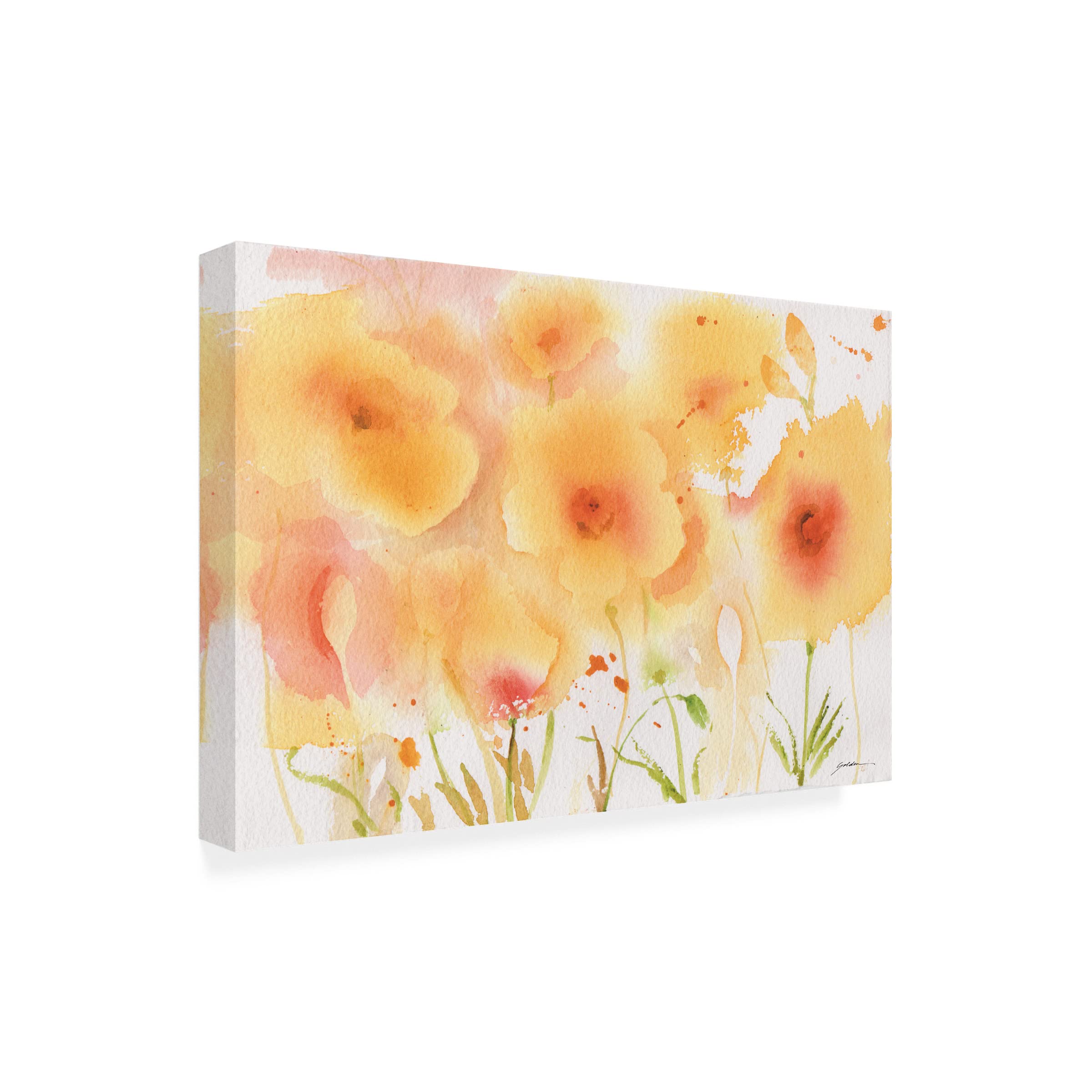 Sheila Golden 'Garden of Gold' Framed Canvas Wall Art - Modern Floral Home Decor for Living Room, Bedroom & Office