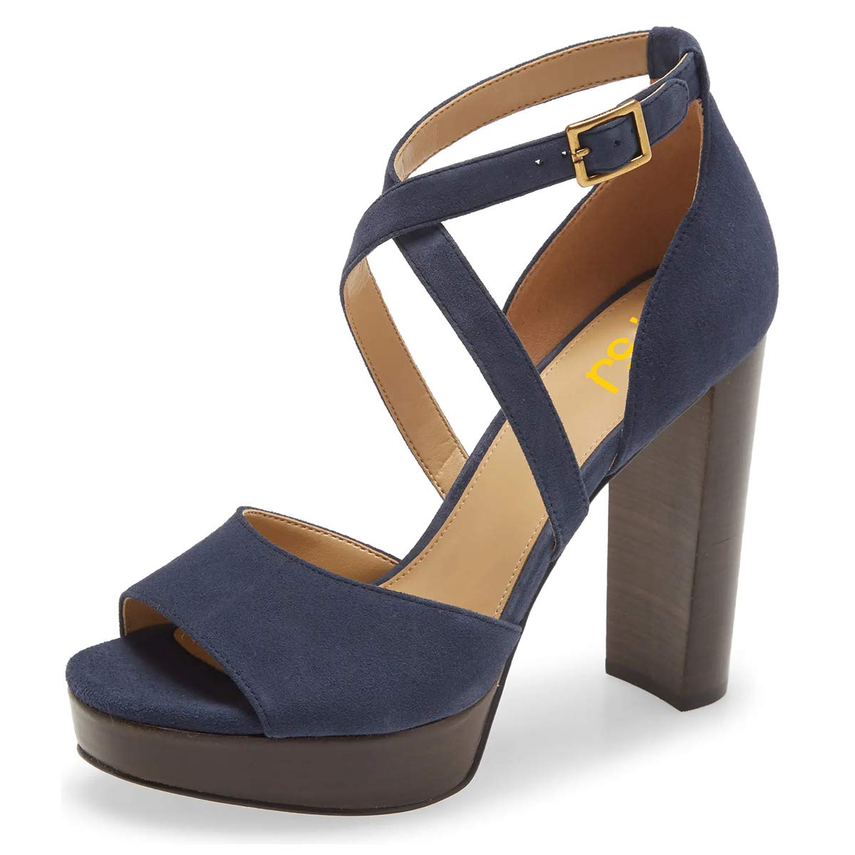 FSJ Women's Sexy Peep Toe Platform Sandals - Chunky High Heel Cross Ankle Strap Buckle Adjustable Suede Dress Shoes for Party, Prom, Wedding & Evening Events (US Size 4-15) - Perfect for Night Out, Date Night and Special Occasions