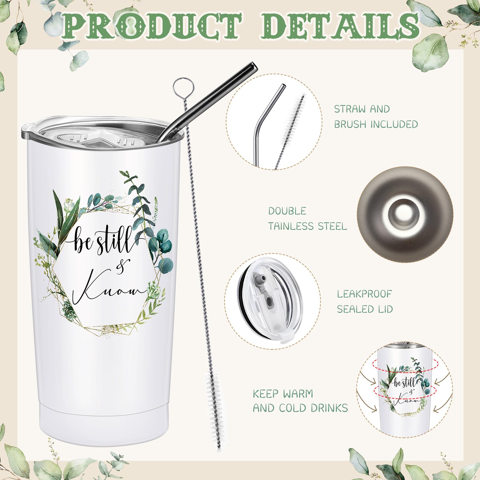 3-Piece Christian Gift Set for Women - Inspirational Bible Verse Tumbler, Prayer Candle & Cosmetic Bag - Faith-Based Gifts for Sister, Mother or Pastor's Wife - Perfect for Church Events, Bible Study & Spiritual Encouragement (Be Still and Know)
