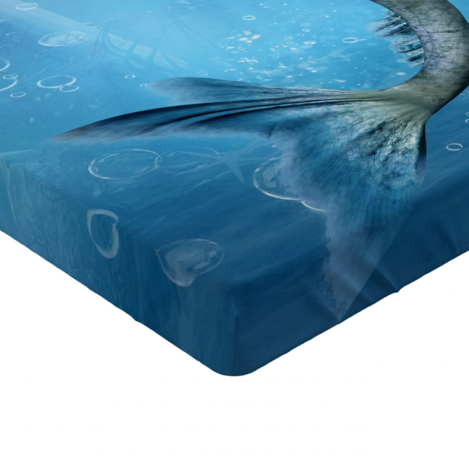 Ambesonne Underwater Fitted Sheet - Mermaid Fishtail Ocean Life Art Print, Deep Pocket Elastic Twin XL Bed Sheet for Comfort | Mythical Creature Themed Bedding for Kids Room, Guest Bed or Beach House Decor (Blue)