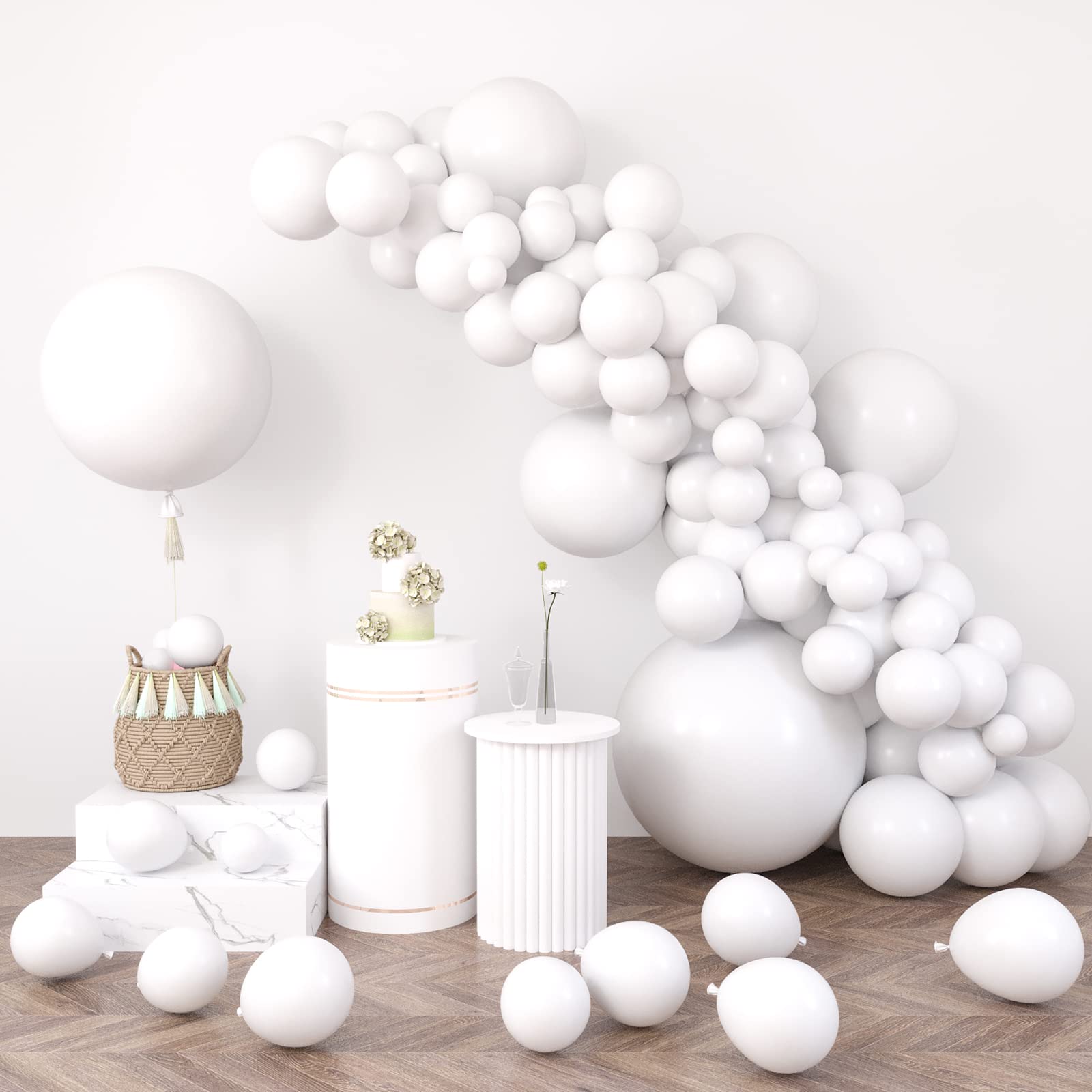 RUBFAC 116pcs White Balloons Set - 36/18/12/10/5 Inch Large Balloons for Party Decorations | Perfect for Birthday, Baby Shower, Gender Reveal & Wedding Decor | Create Stunning Balloon Garlands & Arches