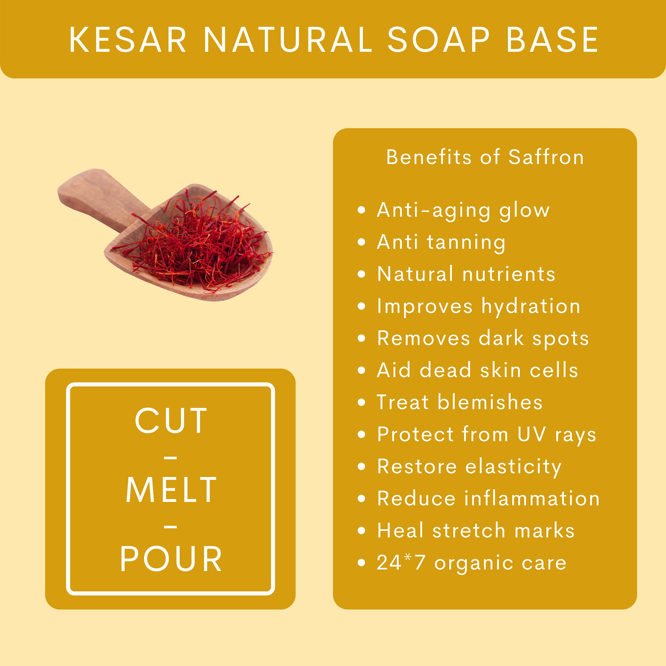 VEDANUM Kesar Ultra Premium Melt and Pour Saffron Soap Base for Soap Making - 500 Gm (Sulfate & Paraben Free) - Handmade Soap Crafting, DIY Skincare, Gift for Her, Spa & Bath Luxury