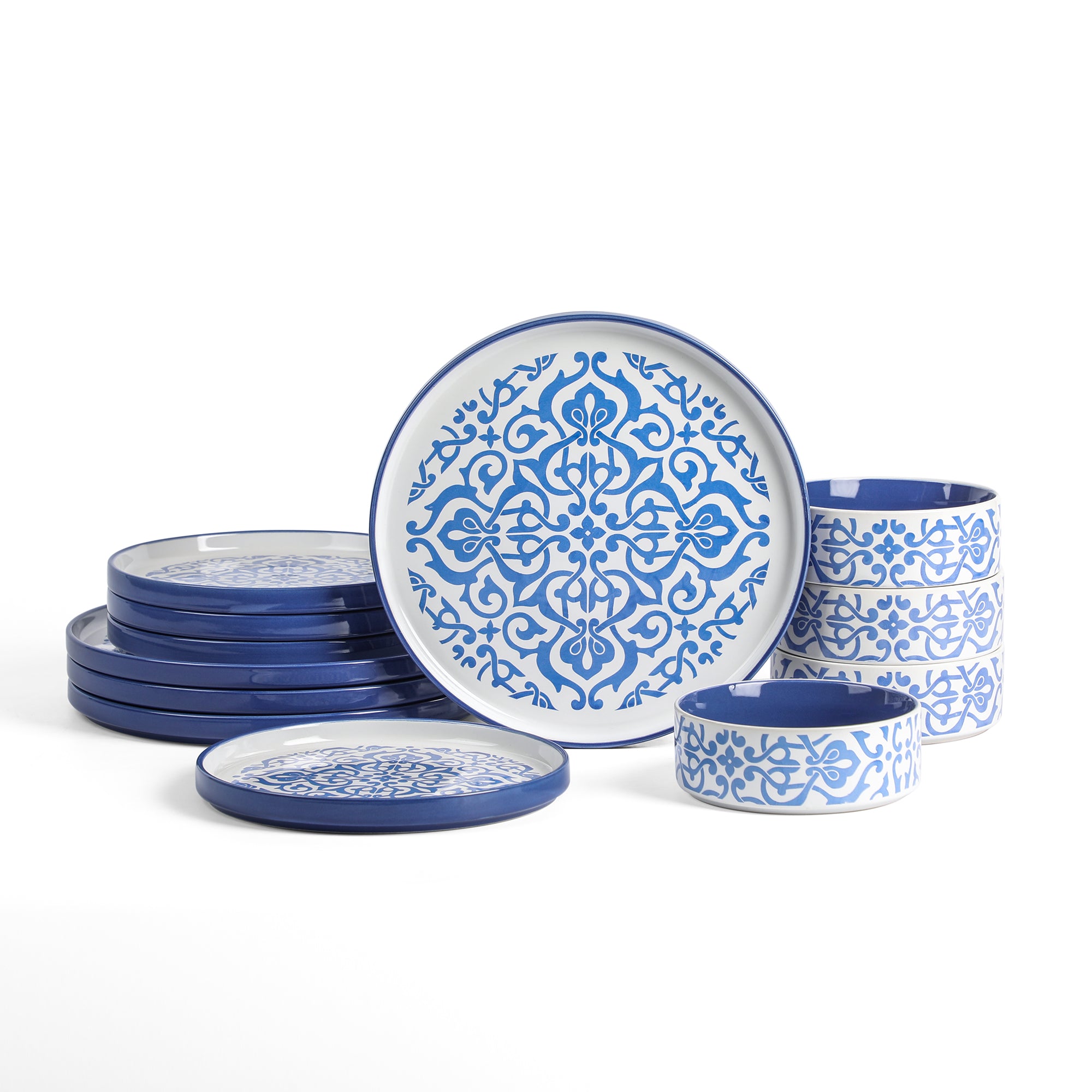 Premium Tropea Stoneware Dinnerware Set - 16-Piece Blue Ceramic Plates, Bowls & Mugs - Durable & Stylish for Everyday Dining & Entertaining