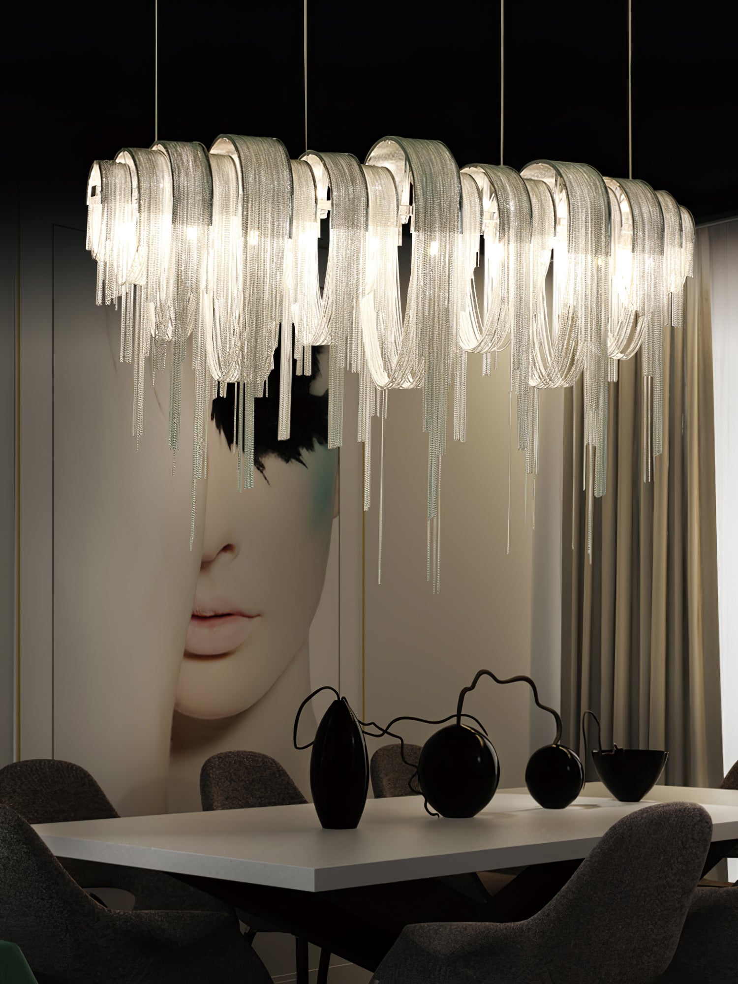 Elegant Length Chains Chandelier - Modern Crystal Pendant Lighting for Dining Room, Bedroom & Living Room - Perfect for Home Decor and Wedding Events