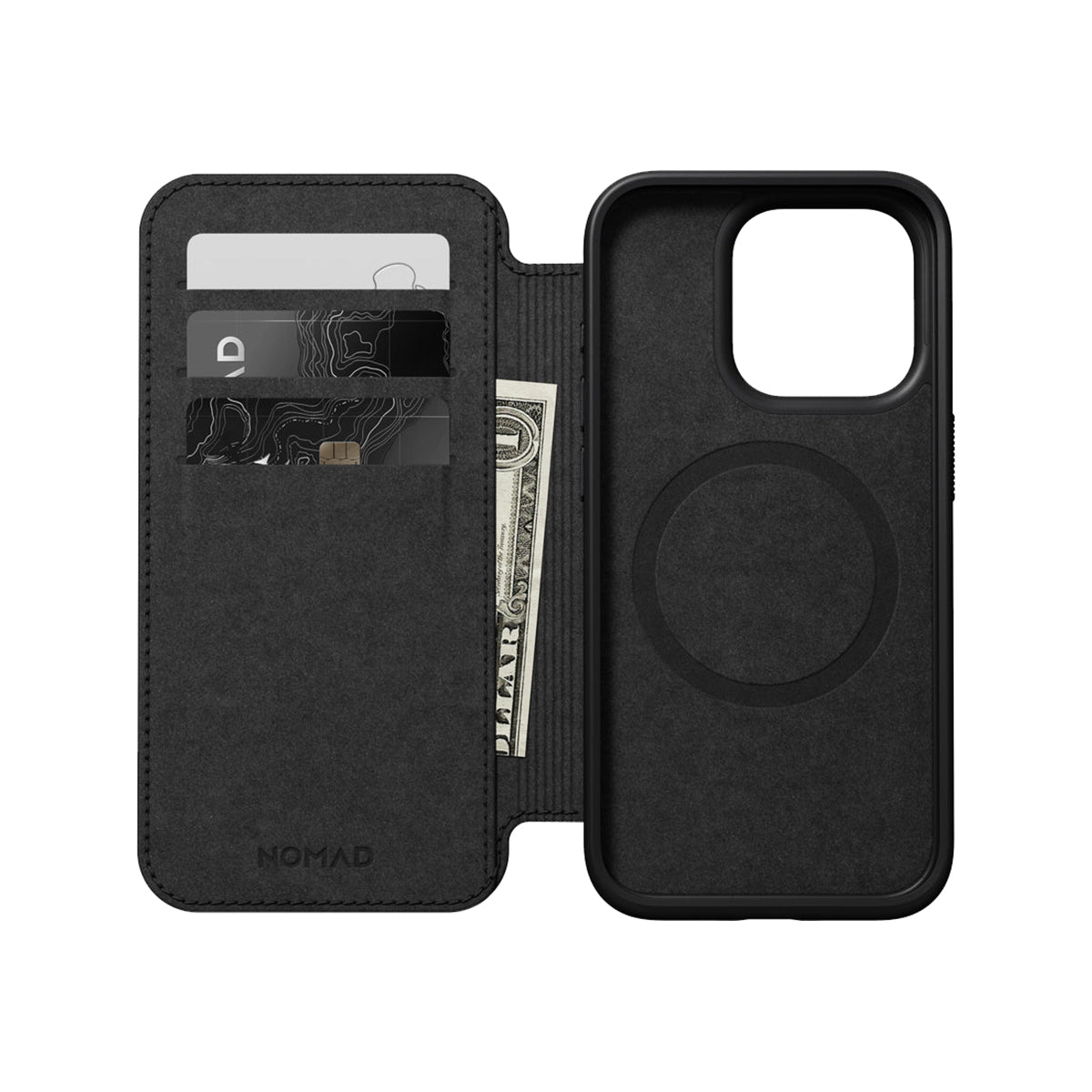 Premium Genuine Leather Folio Case for iPhone 15 Pro - Slim Protective Cover with Card Slots (Black) | NMD Brand | Perfect for Business Professionals & Daily Commuters