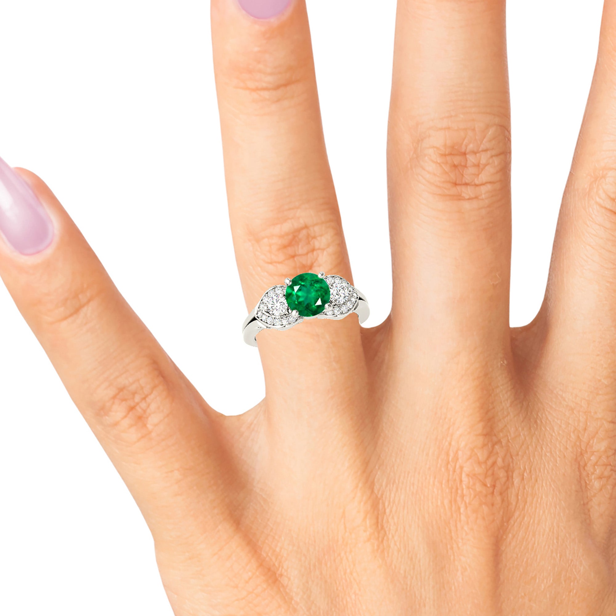 1.15 Carat Genuine Emerald Three-Stone Engagement Ring with Heart Halo Side Stones - Perfect for Proposals, Anniversaries & Romantic Gifts
