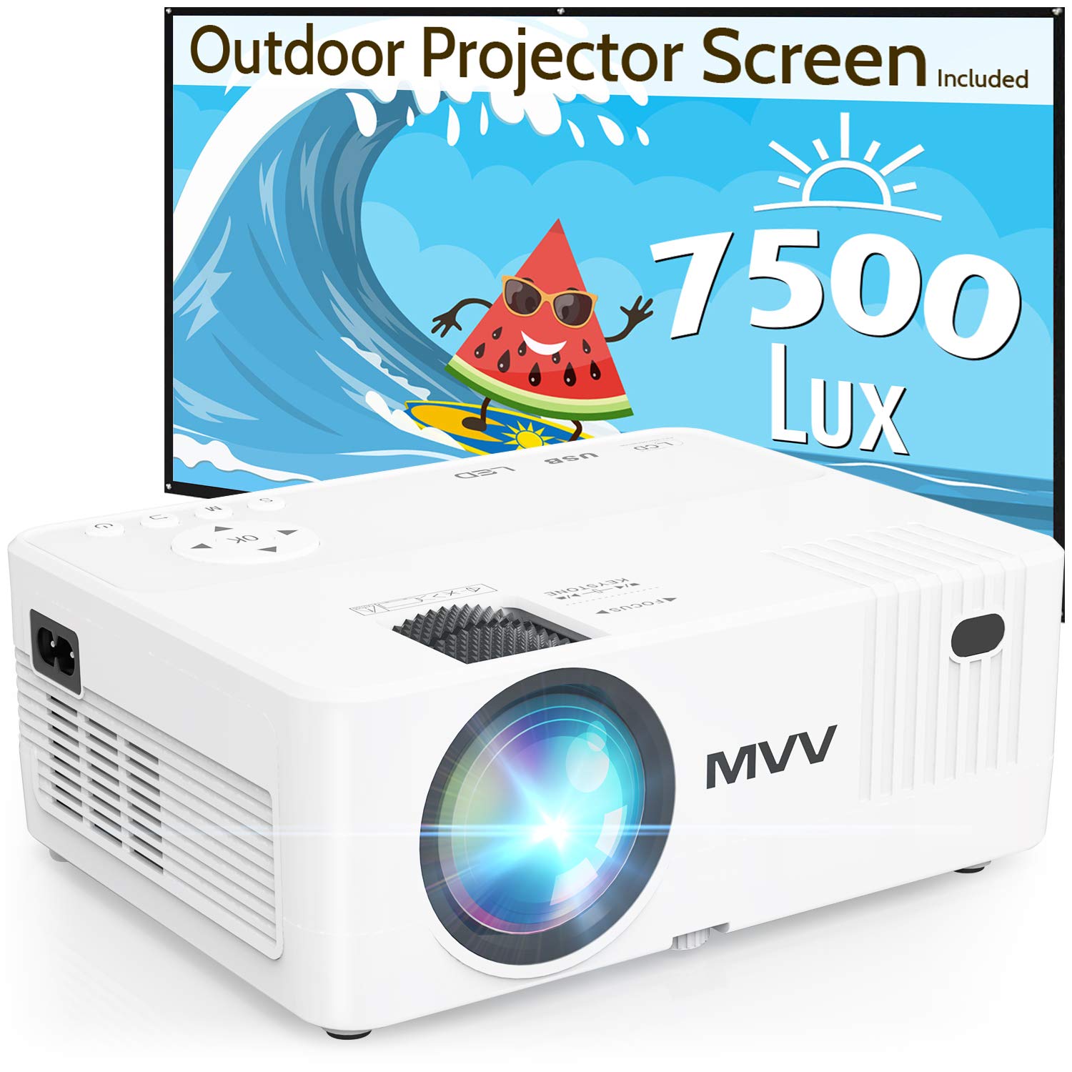 MVV 1080P HD Outdoor Movie Projector with 100