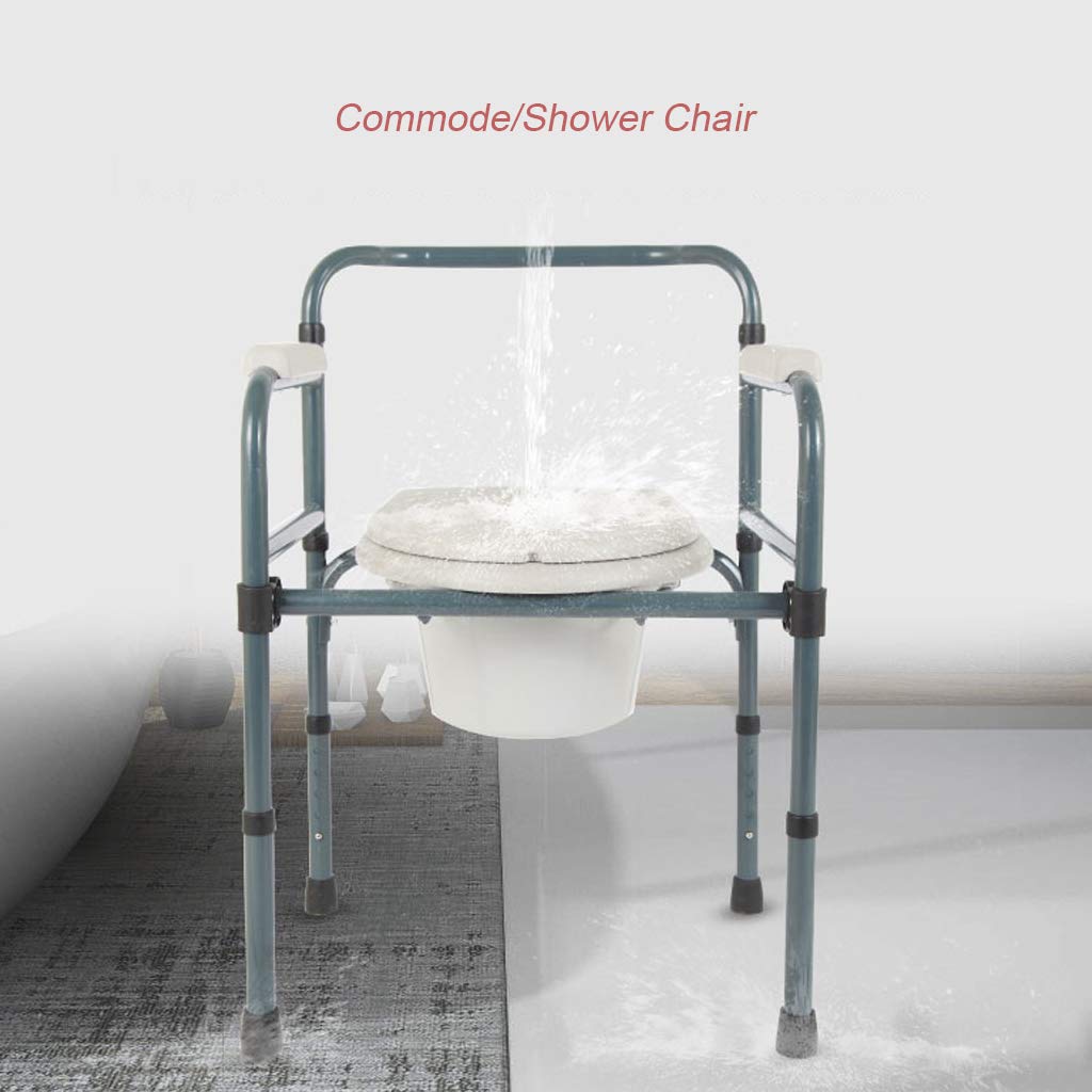 3 in 1 Commode Shower Chair - Portable Toilet Seat for Elderly & Handicap - Adjustable Height Bariatric Toilet with Non-Slip Handles & Safety Steel Frame - Ideal for Bathroom Safety & Mobility Assistance