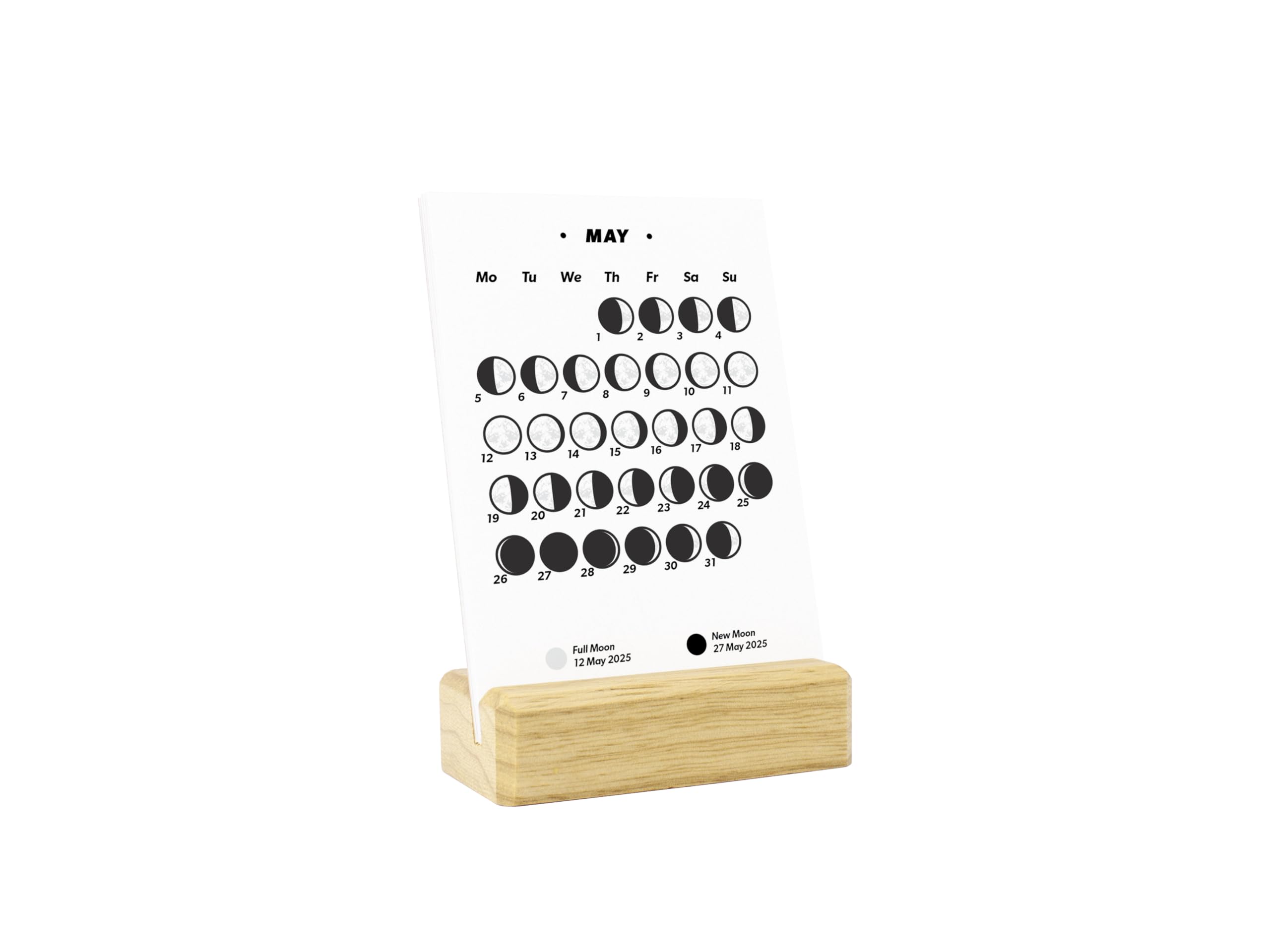 2025 Small Desk Calendar with Lunar Phases & Moon Phases - Elegant Wooden Base with LED Light - Perfect for Office, Home Decor & Gift Giving