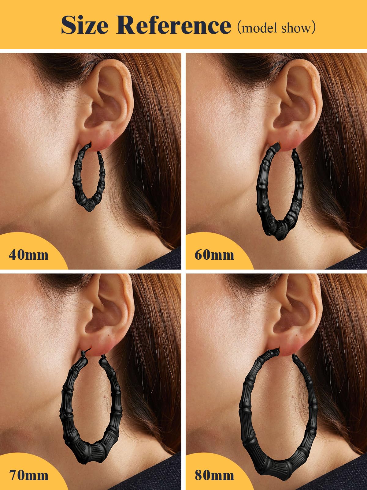 U7 Bamboo Hoop Earrings for Women - Stainless Steel, Personalized Black or 18K Gold Plated Statement Earrings - Extra Large Hip Hop Name Hoops - Perfect for Parties, Fashion Jewelry & Gift Giving