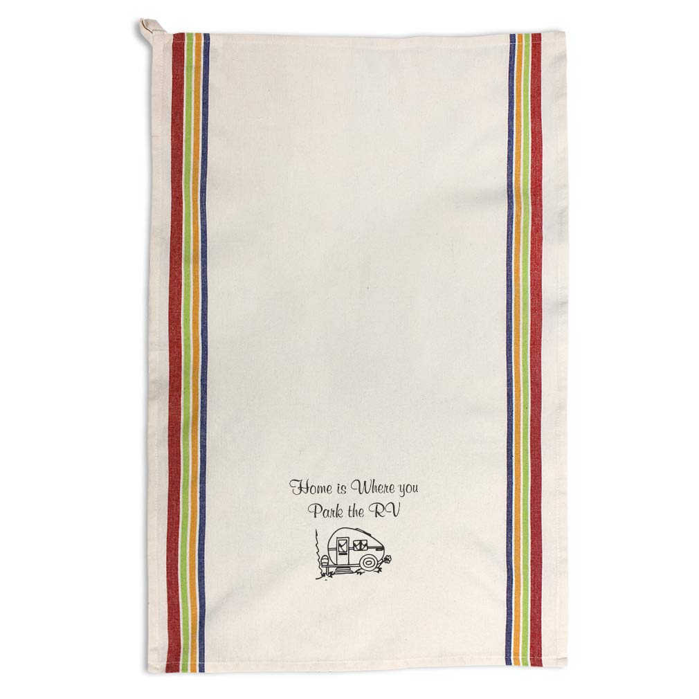 Custom RV Camping Kitchen Towels - Home is Where You Park - Multi Stripe Dish Towels for RVs, Trailers & Campers | Durable Cleaning Supplies for Outdoor Adventures