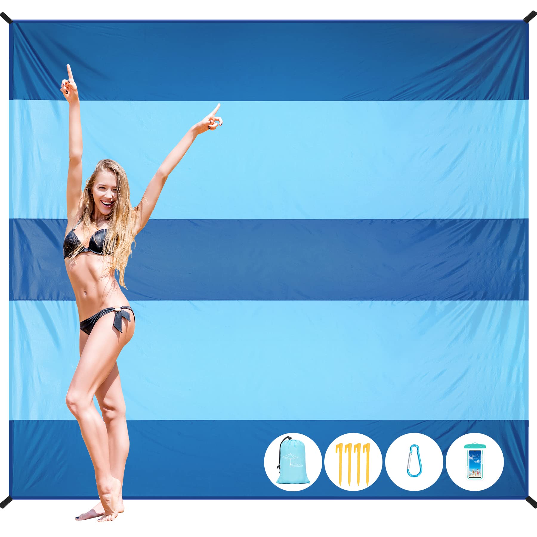 Famstar Extra Large 10'X 9' Sand Free Beach Blanket - Waterproof, Lightweight & Durable Oversized Beach Mat for 1-8 Adults - Perfect for Travel, Camping, Hiking, Picnics & Outdoor Adventures (Color5)